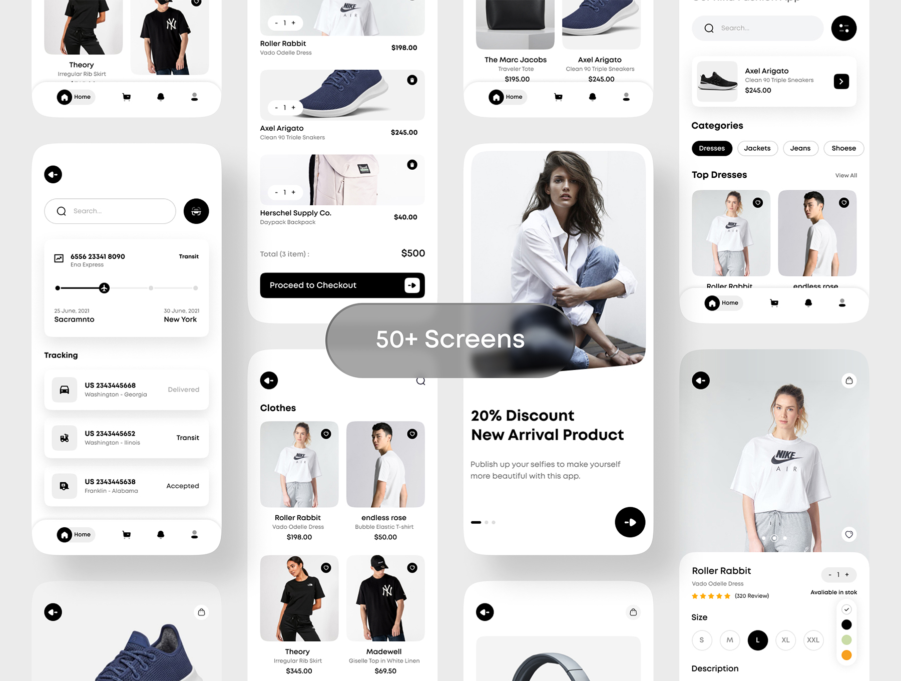 1175 手机电商app设计黑白ui套件sketch模板一套 Rika – eCommerce Mobile App UI Kit