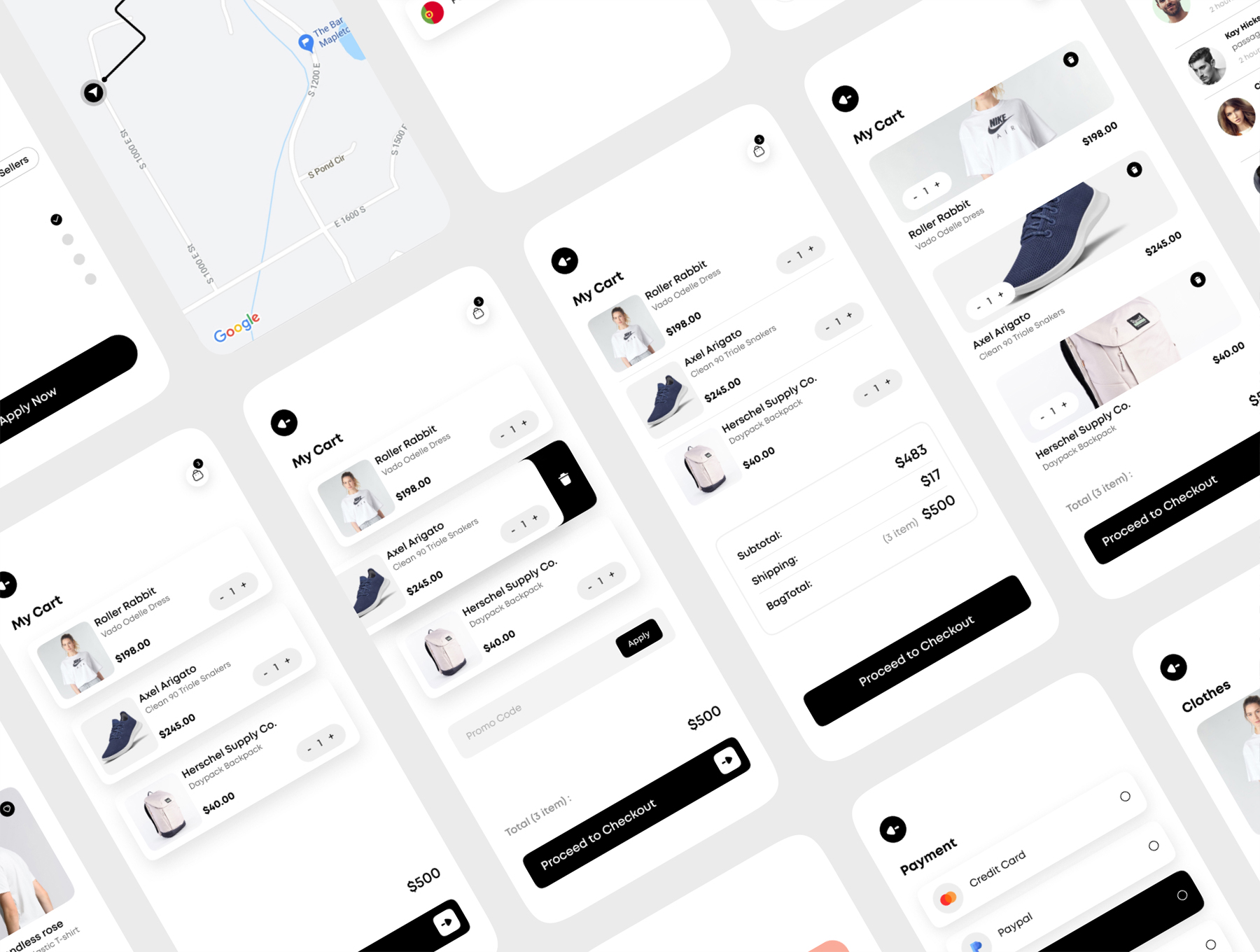 1175 手机电商app设计黑白ui套件sketch模板一套 Rika – eCommerce Mobile App UI Kit