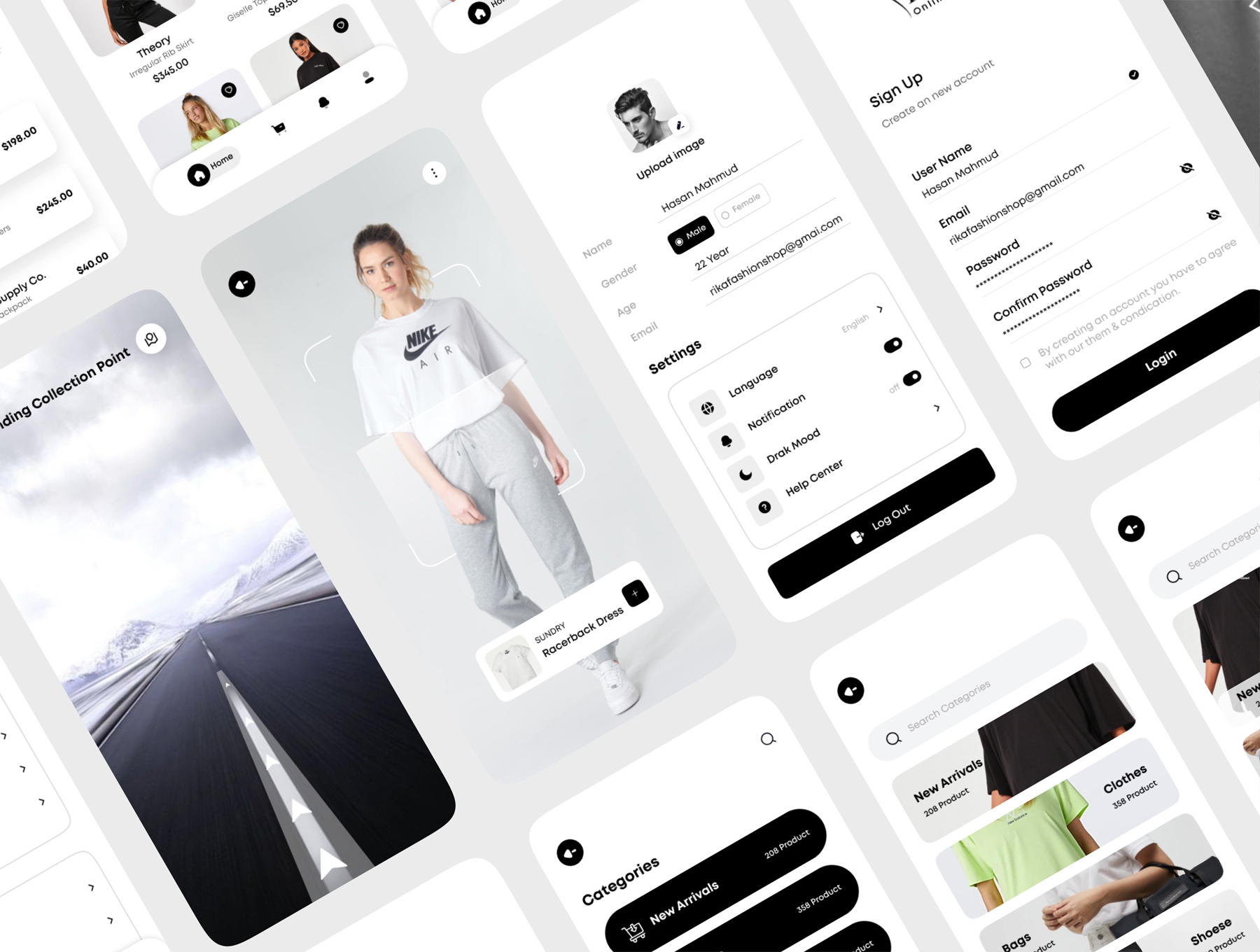 1175 手机电商app设计黑白ui套件sketch模板一套 Rika – eCommerce Mobile App UI Kit