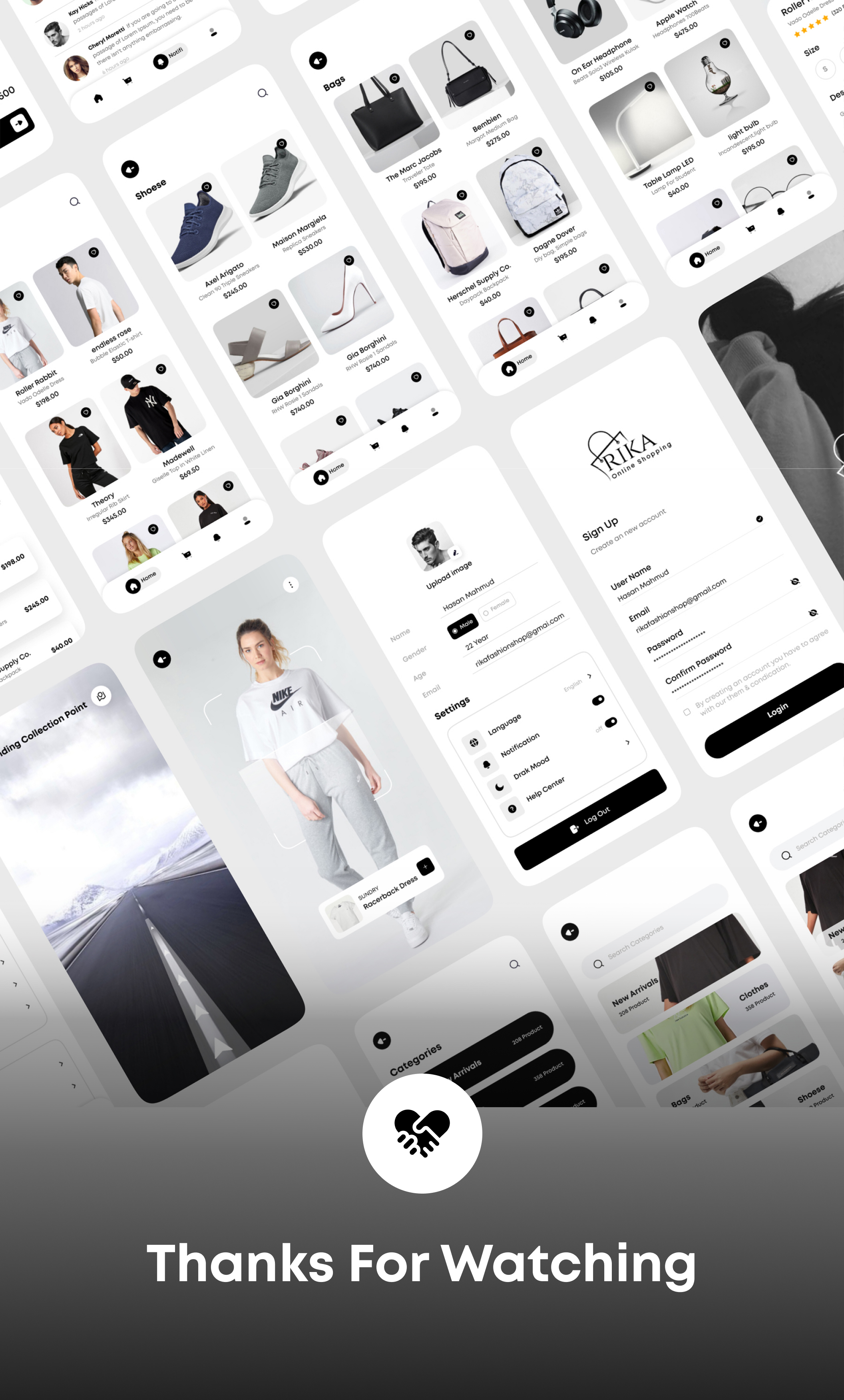1175 手机电商app设计黑白ui套件sketch模板一套 Rika – eCommerce Mobile App UI Kit