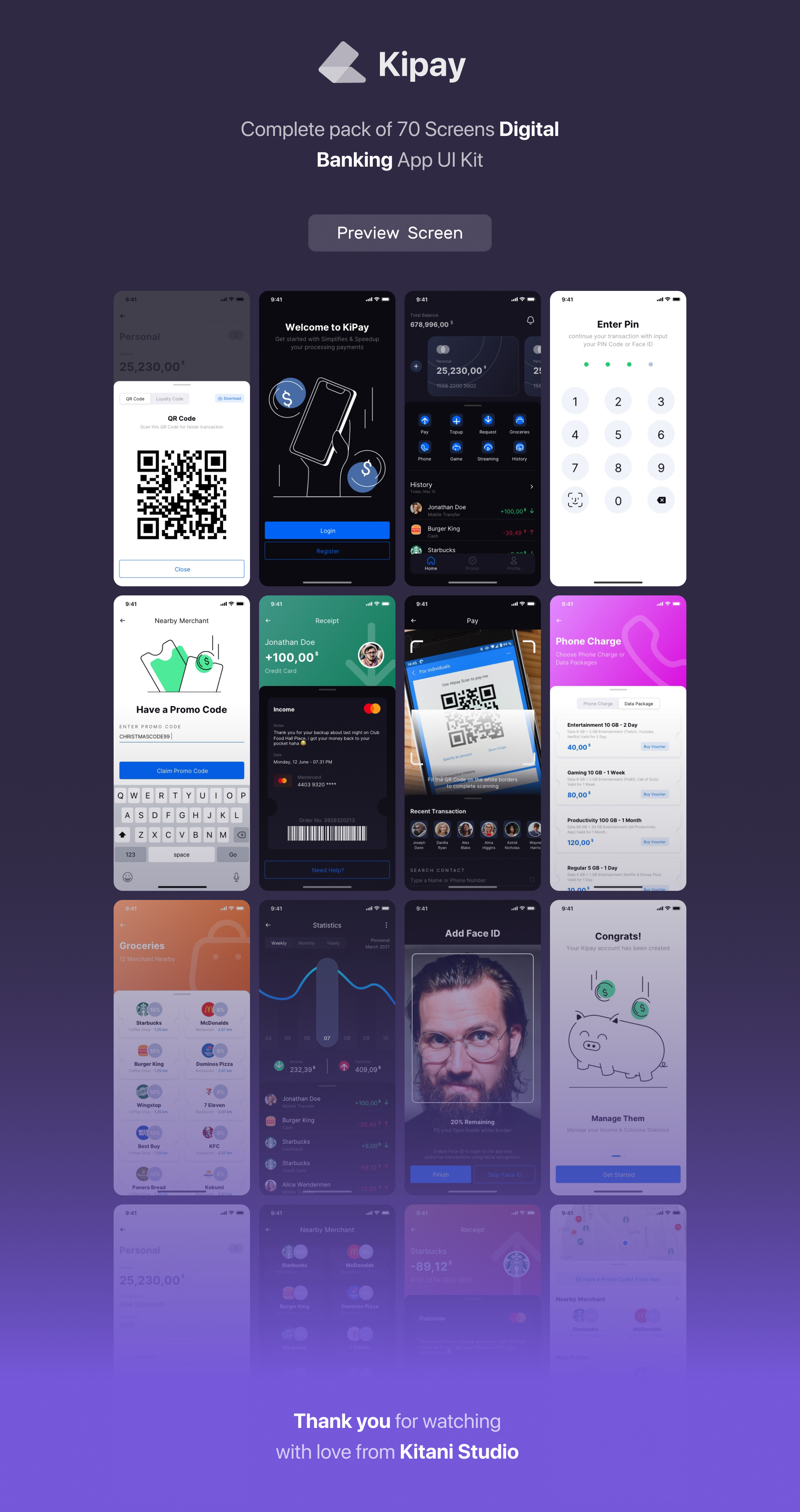 1176 手机银行app界面设计模板ui模板Kipay – Digital Banking App UI Kit