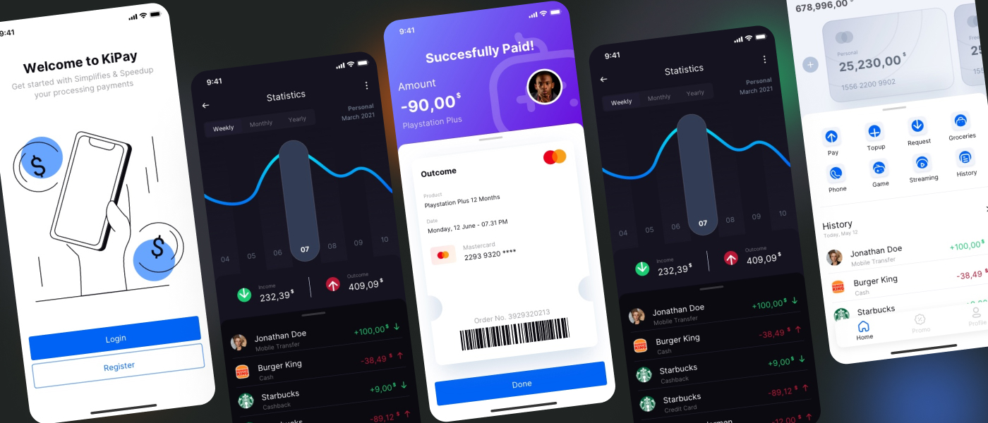 1176 手机银行app界面设计模板ui模板Kipay – Digital Banking App UI Kit