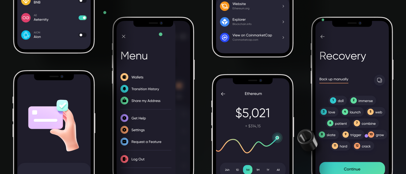 1179 数字货币钱包投资理财产品UI设计模板 Crypto Wallet – IOS UI Kits