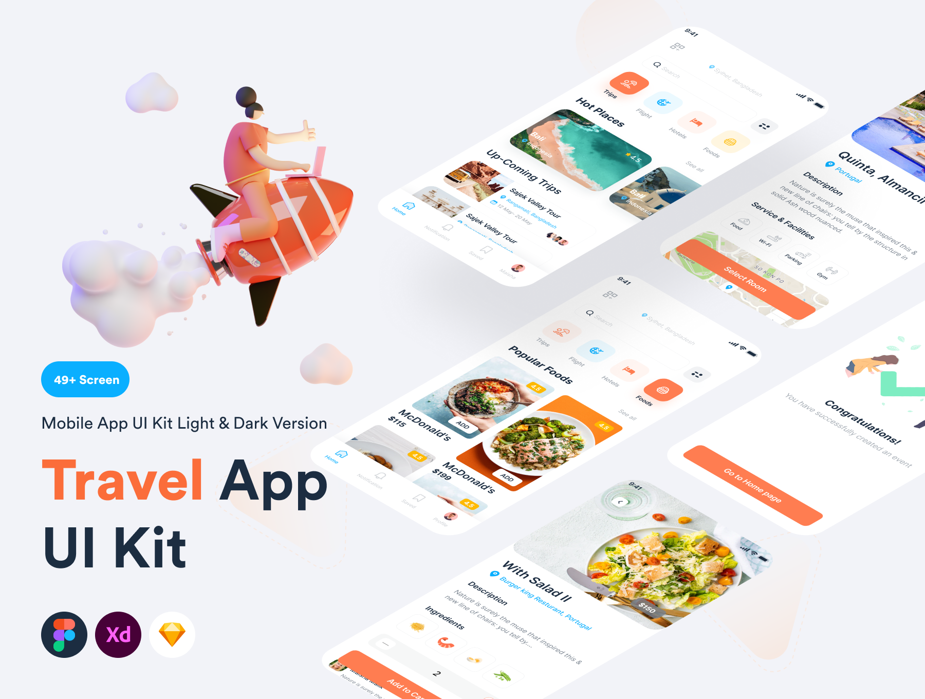 1182 现代时尚旅行社APP应用程序界面设计UI套件素材 Travel App UI Kit