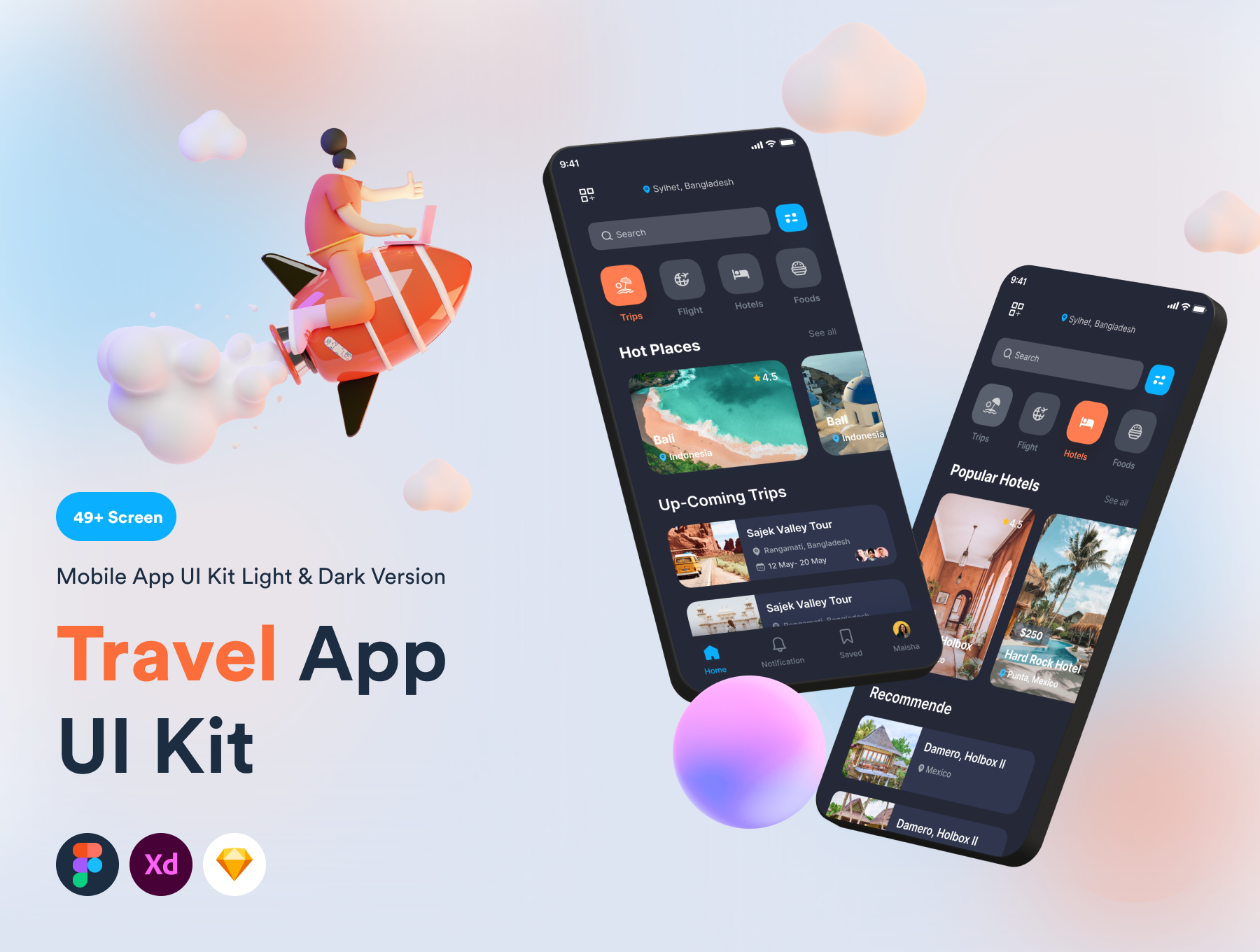 1182 现代时尚旅行社APP应用程序界面设计UI套件素材 Travel App UI Kit