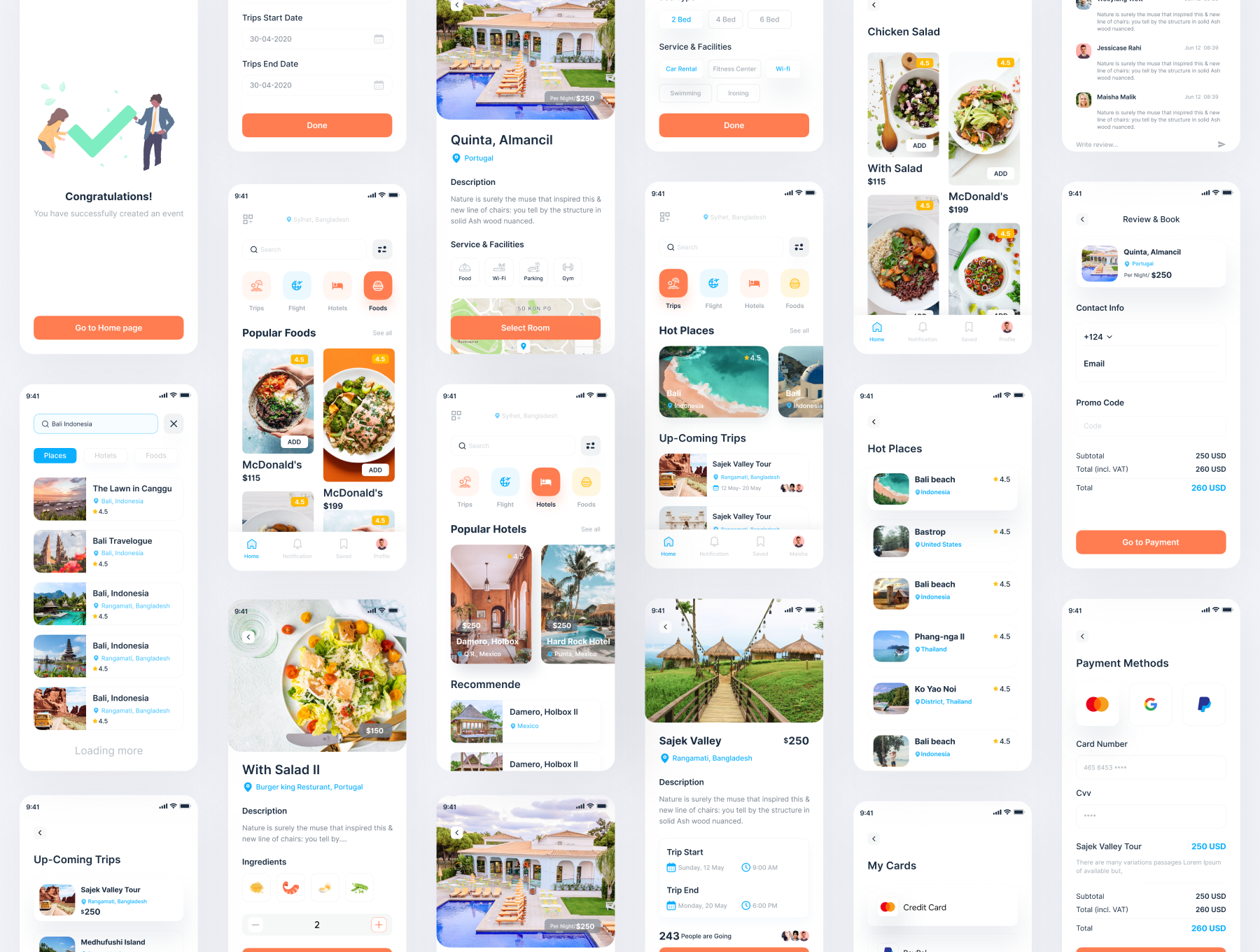 1182 现代时尚旅行社APP应用程序界面设计UI套件素材 Travel App UI Kit