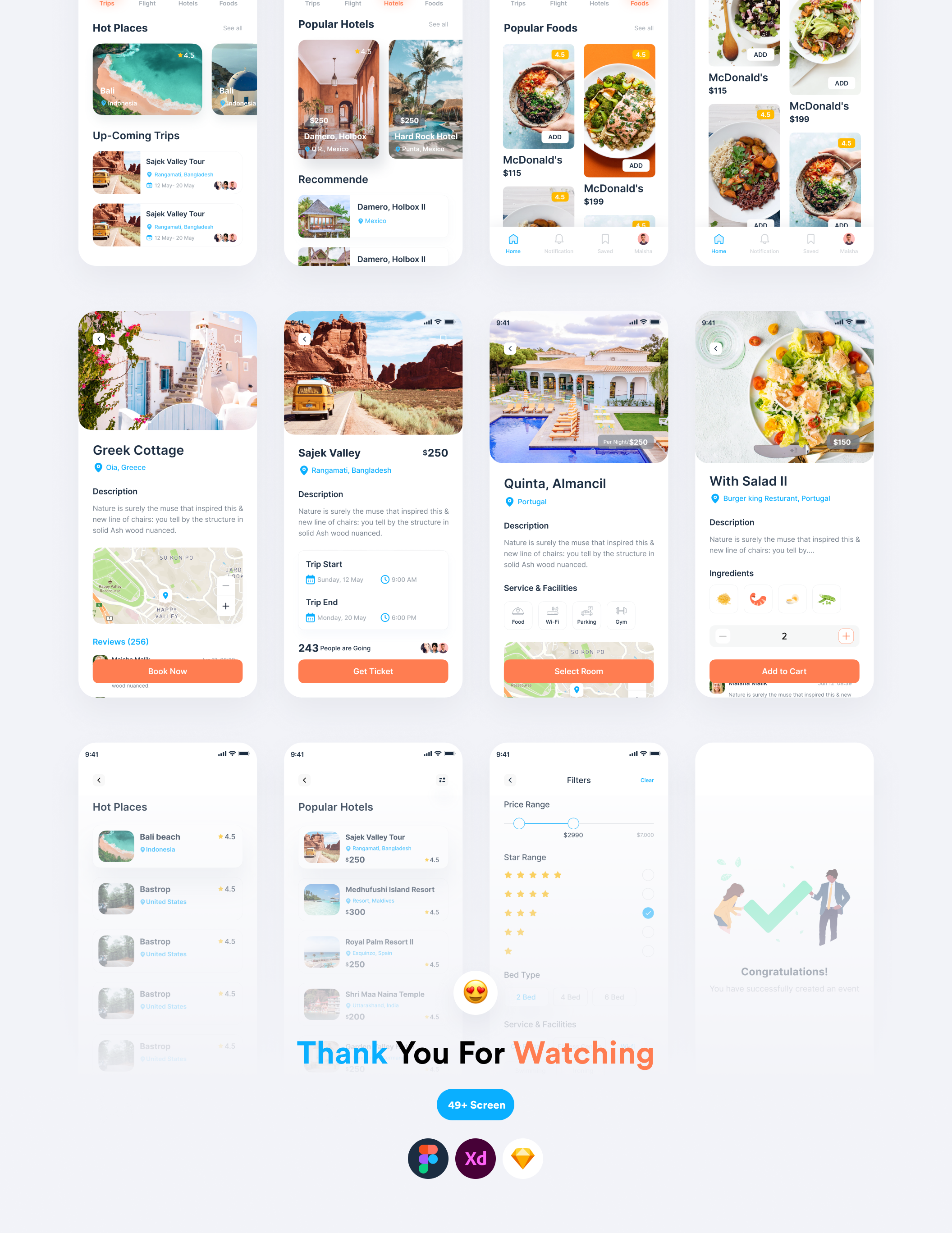 1182 现代时尚旅行社APP应用程序界面设计UI套件素材 Travel App UI Kit