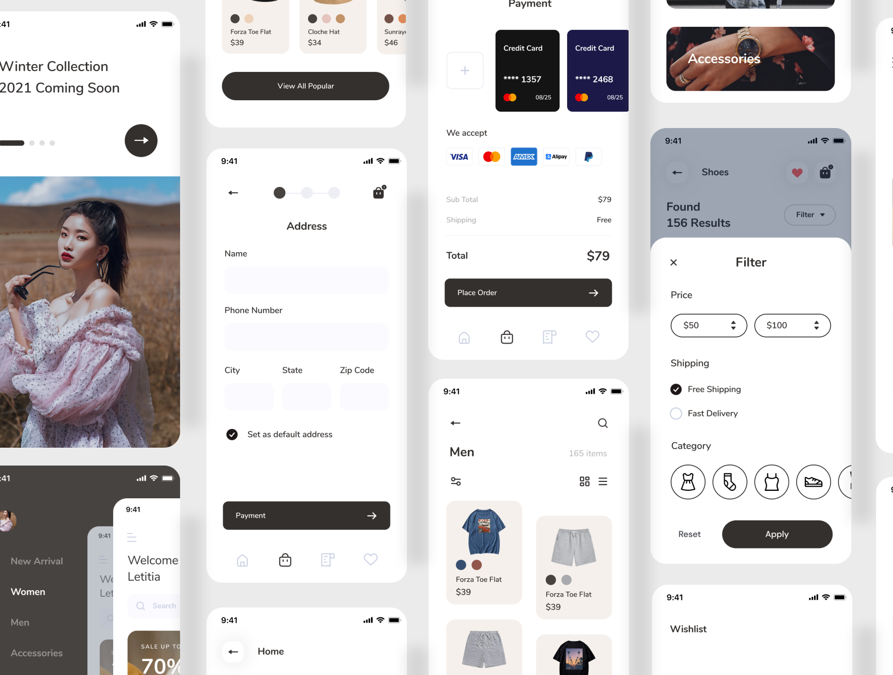 1185 优雅服装电子商城应用程序界面设计UI套件素材 Zivri – Online Shop Mobile App UI Kit