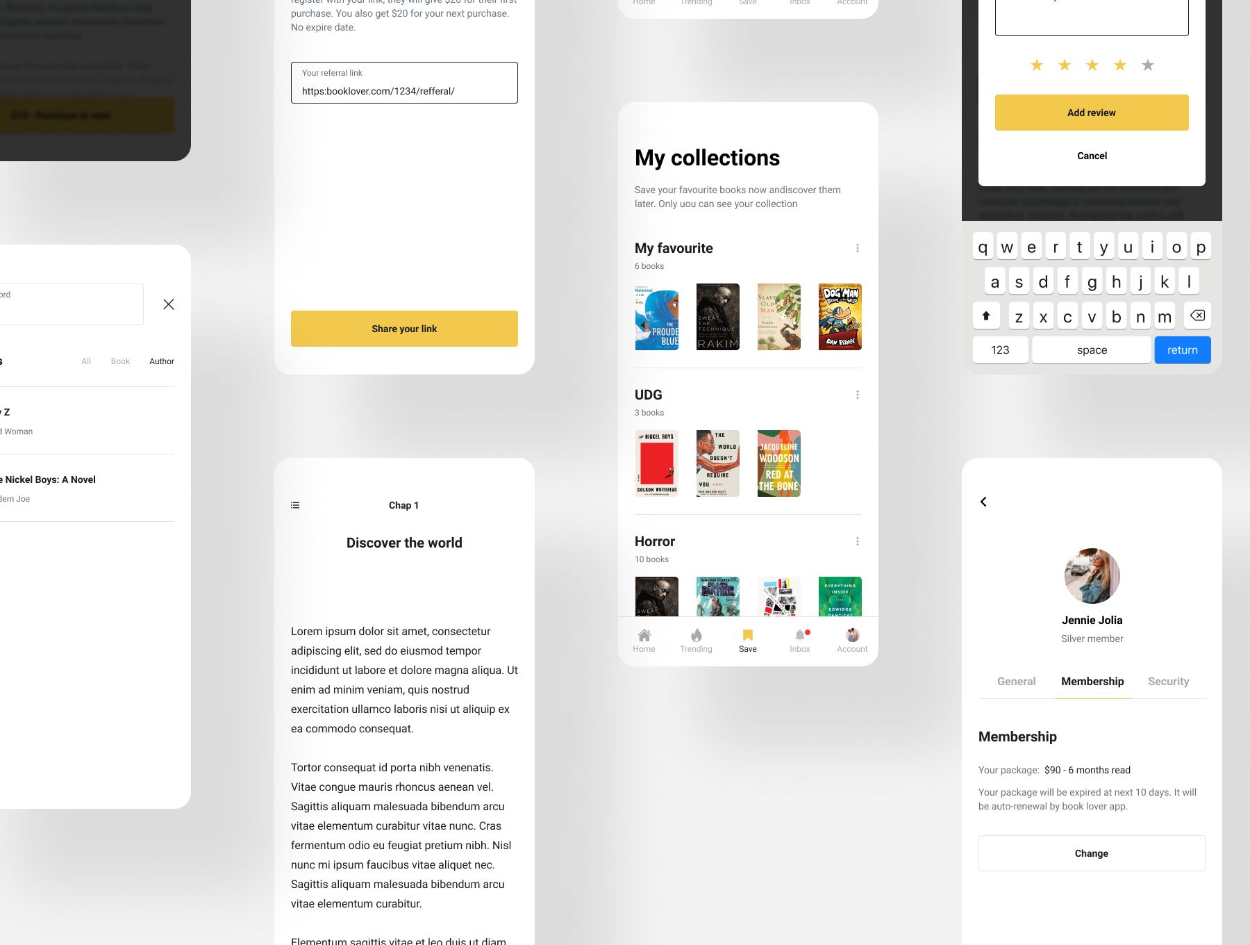 1187 在线阅读电子书购买APP界面设计UI素材下载 Book Lover – Reading book online application