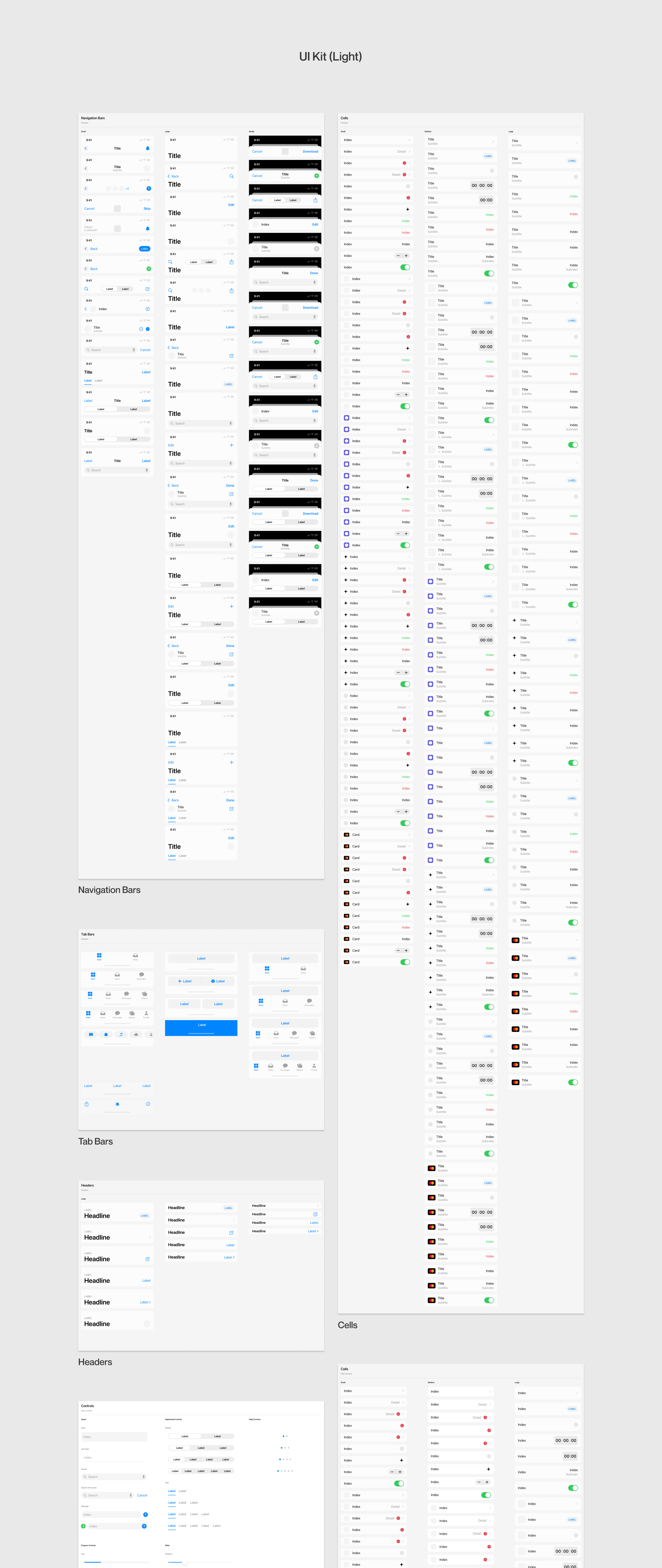 1189 iOS手机App应用程序ui设计基础套件工具栏开关按钮设计素材模板 Design Cell iOS UI Kit