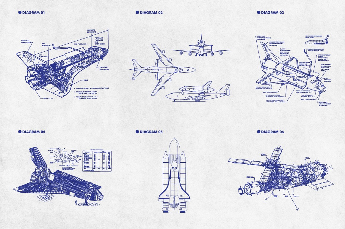 1205 复古未来派航空飞行器空间站主题插画合集 RETRO_SPACE_DIAGRAMS