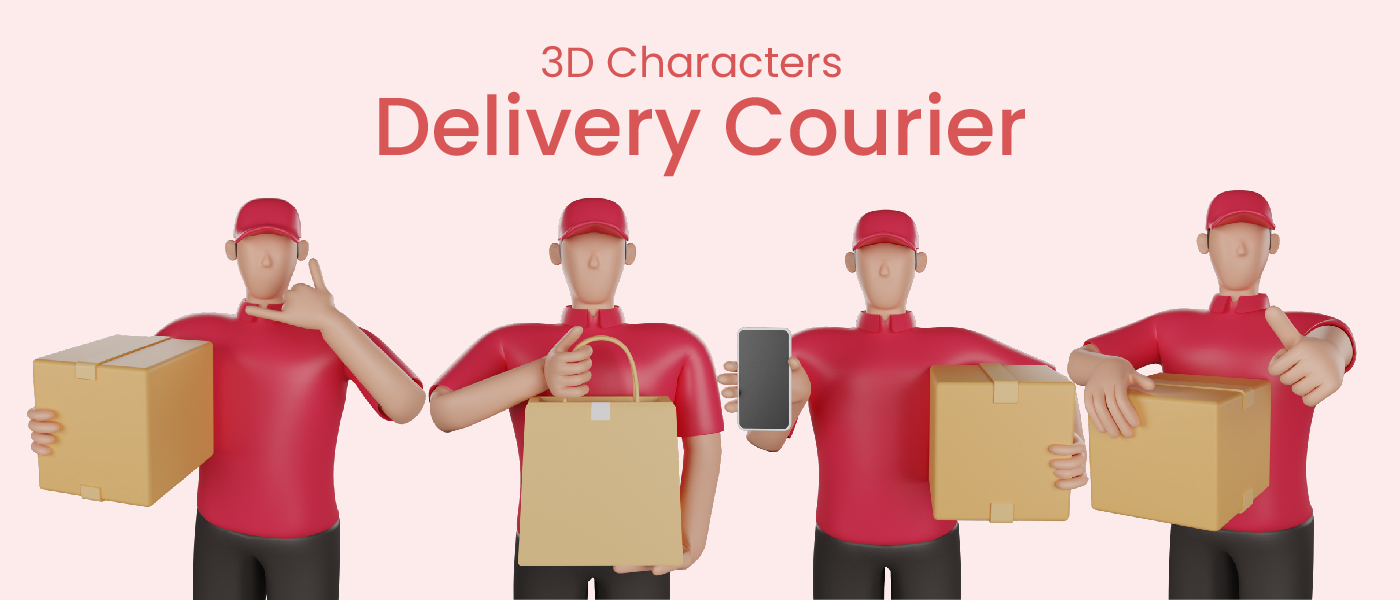 1214 3D快递运输外卖工作人员角色Blend模型3D Characters Delivery Courier