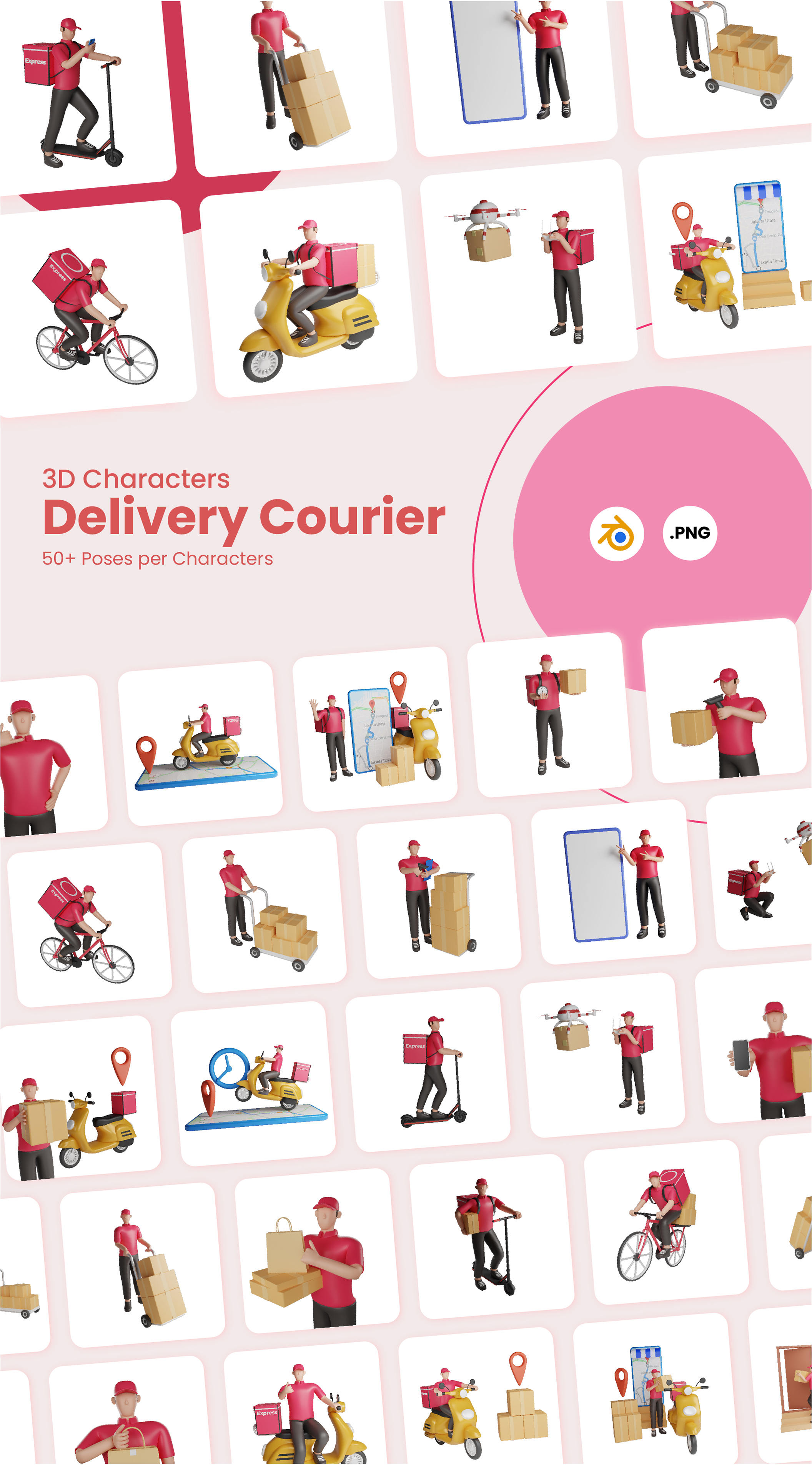 1214 3D快递运输外卖工作人员角色Blend模型3D Characters Delivery Courier