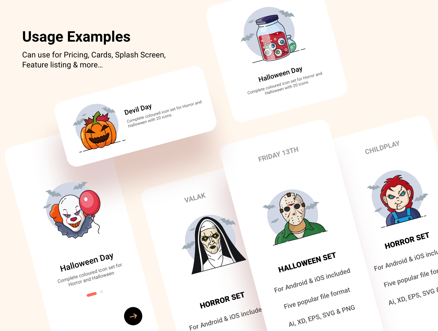 1219 20款万圣节恐怖惊悚彩色人物头像角色App应用icon图标素材合集 Halloween & Horror Character Icon Set
