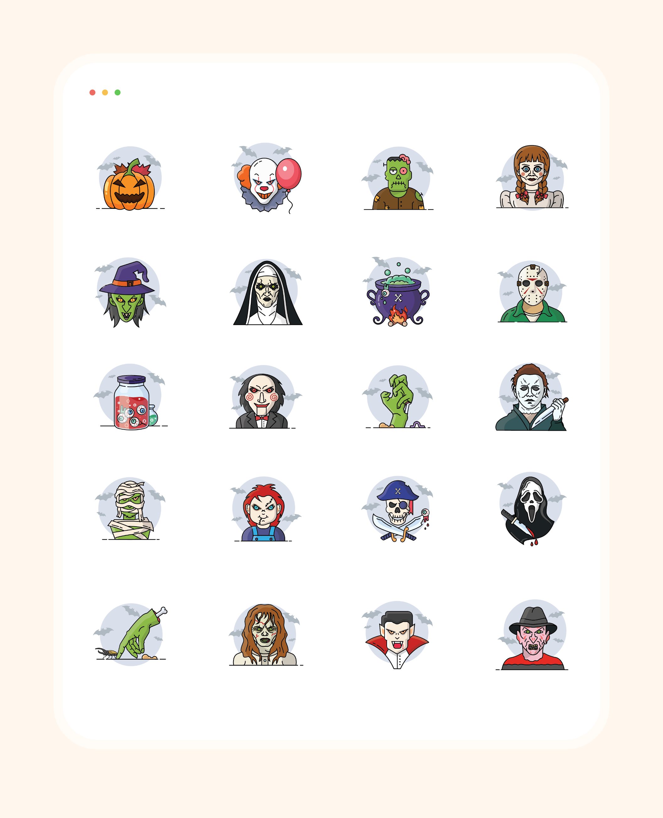 1219 20款万圣节恐怖惊悚彩色人物头像角色App应用icon图标素材合集 Halloween & Horror Character Icon Set