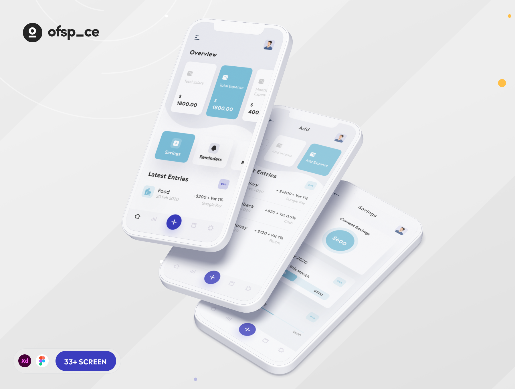 1224 33款财务记账费用开销管理统计金融app设计xd光暗模式模板UI套件 Flux – Expense Management UI Kit