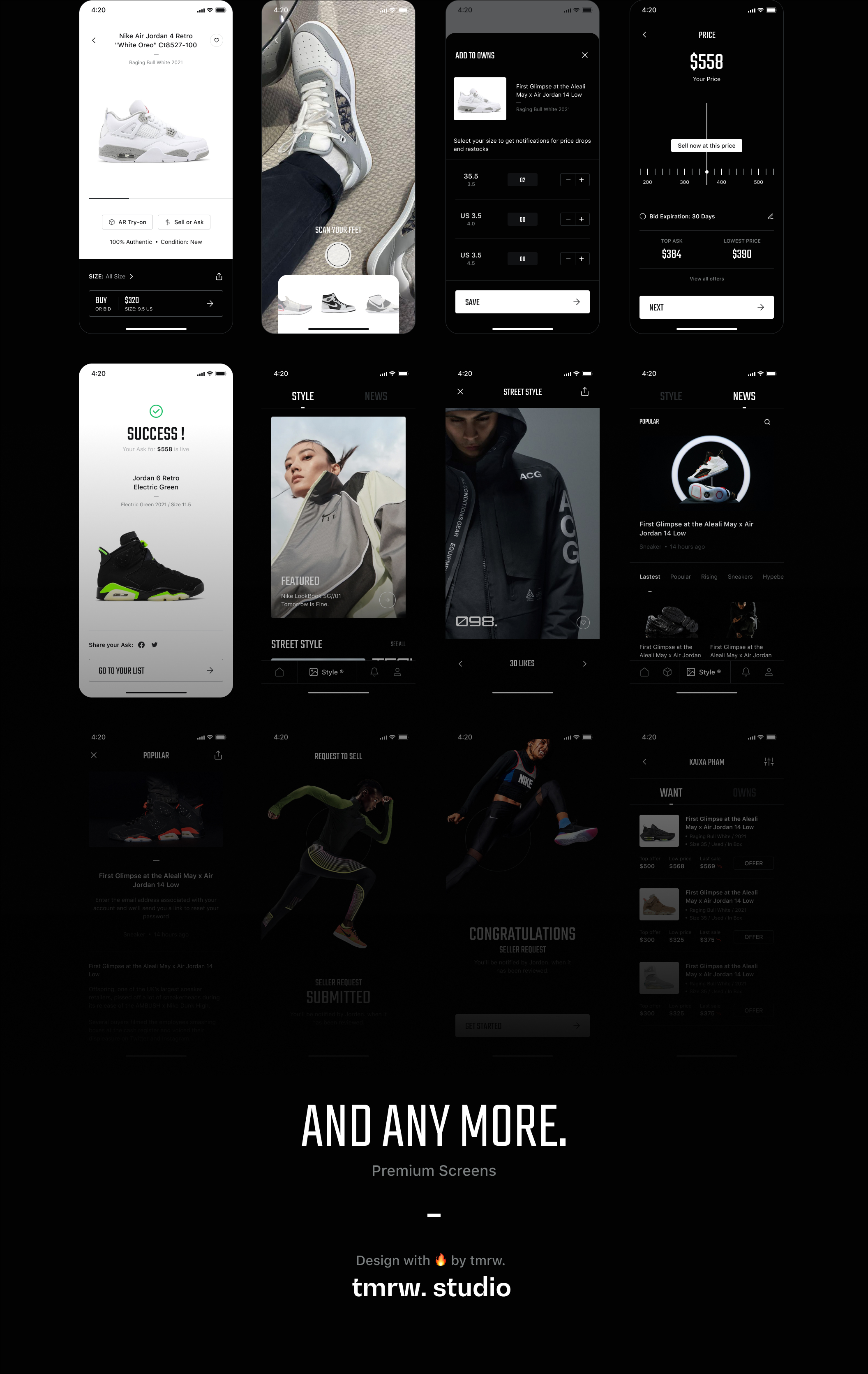 1230 88张优秀的移动电商乔丹鞋专卖店购物app界面设计黑色UI套件 Jorden – Sell & Buy Sneakers UI Kit