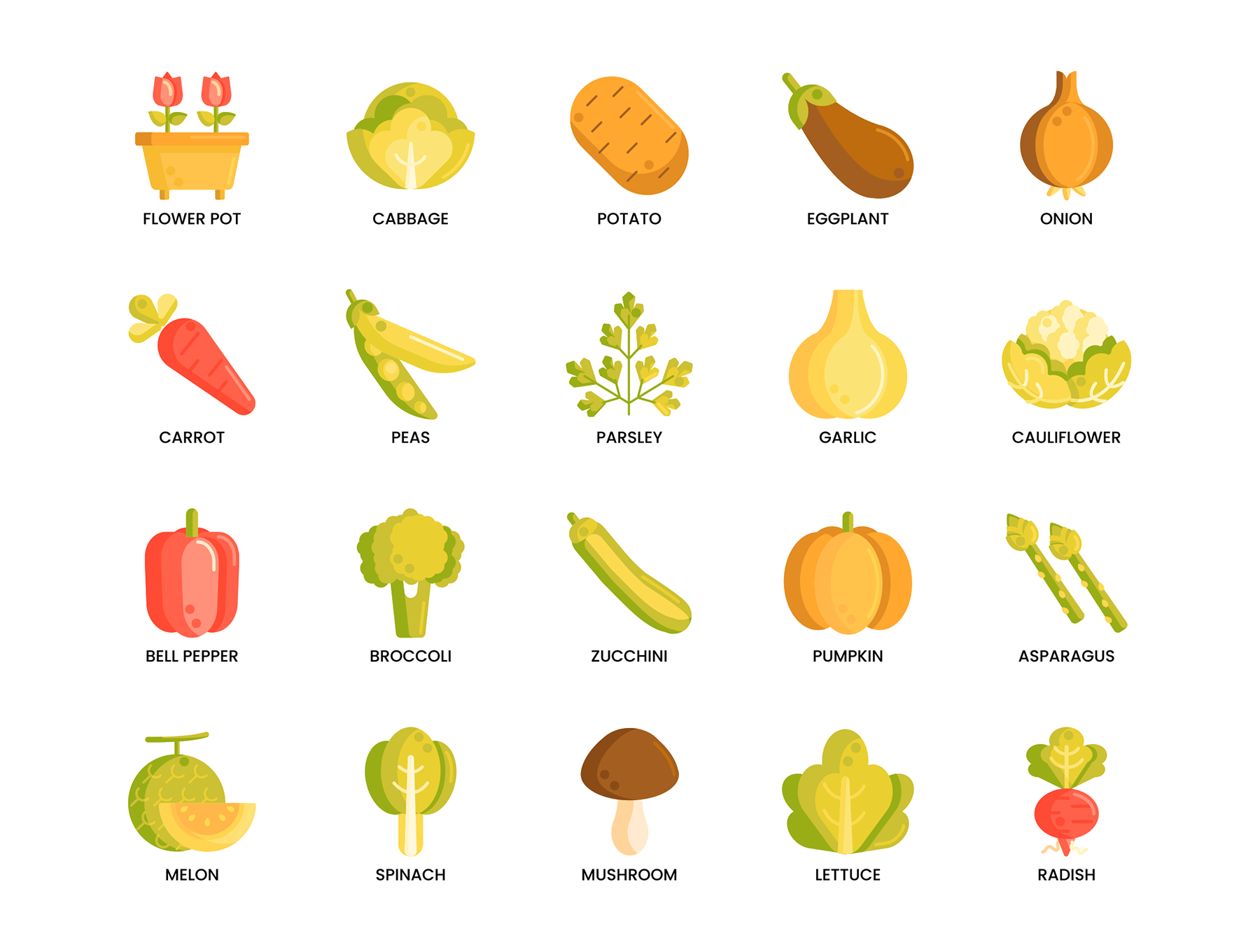 1234 120款园艺图标生鲜农作物插画矢量源文件 120 Gardening Icons Caramel Series
