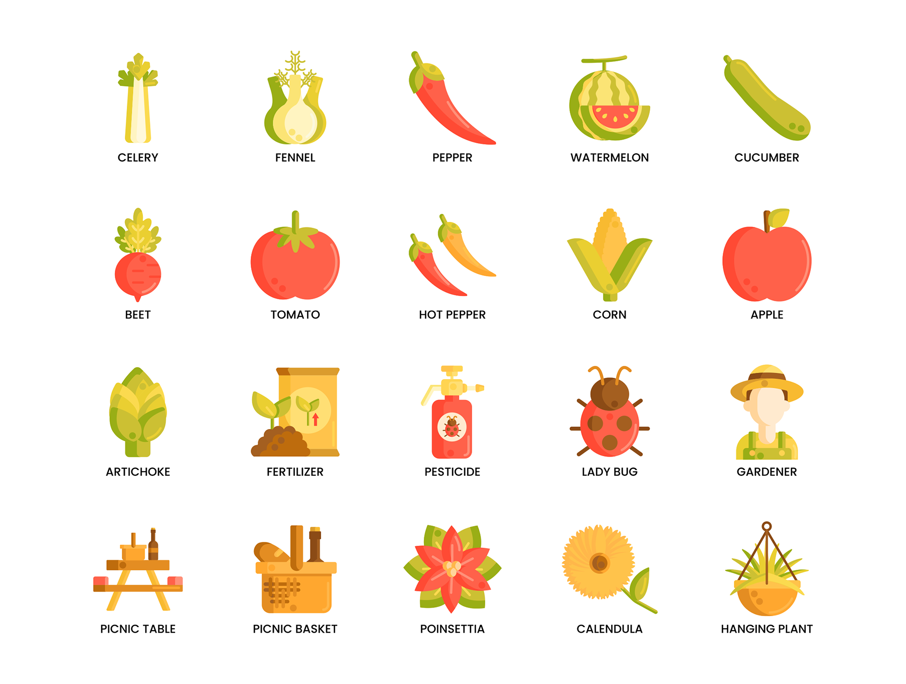 1234 120款园艺图标生鲜农作物插画矢量源文件 120 Gardening Icons Caramel Series