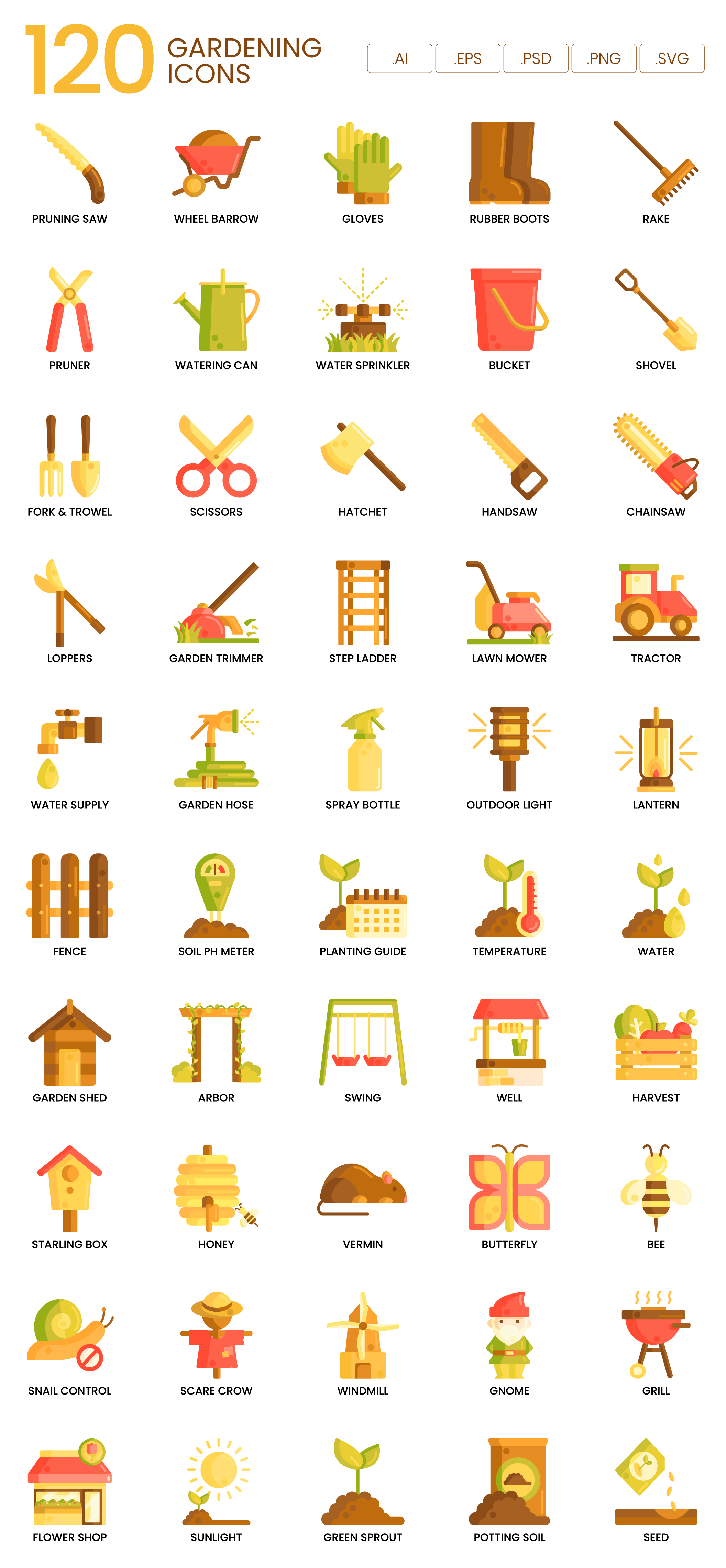 1234 120款园艺图标生鲜农作物插画矢量源文件 120 Gardening Icons Caramel Series