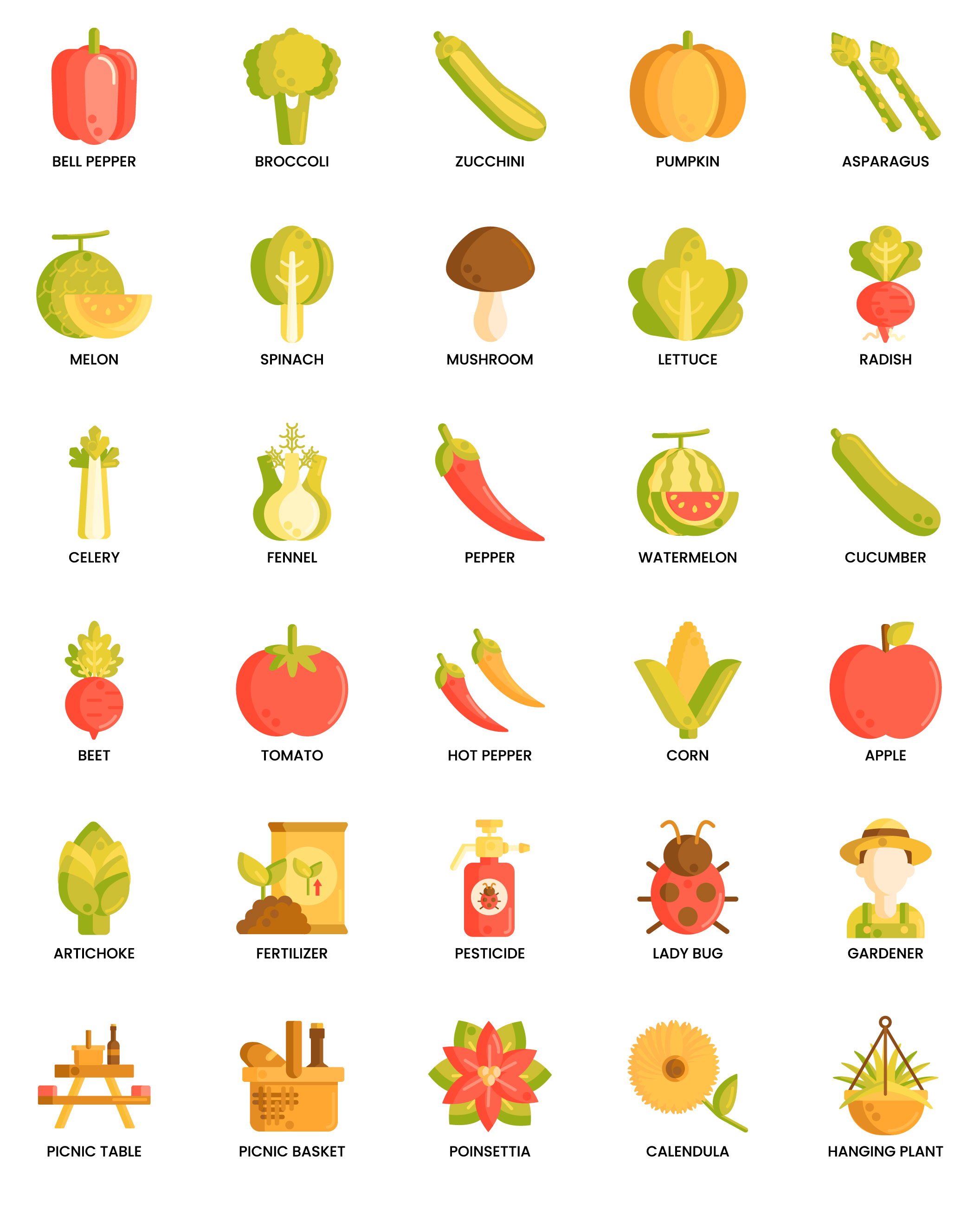 1234 120款园艺图标生鲜农作物插画矢量源文件 120 Gardening Icons Caramel Series
