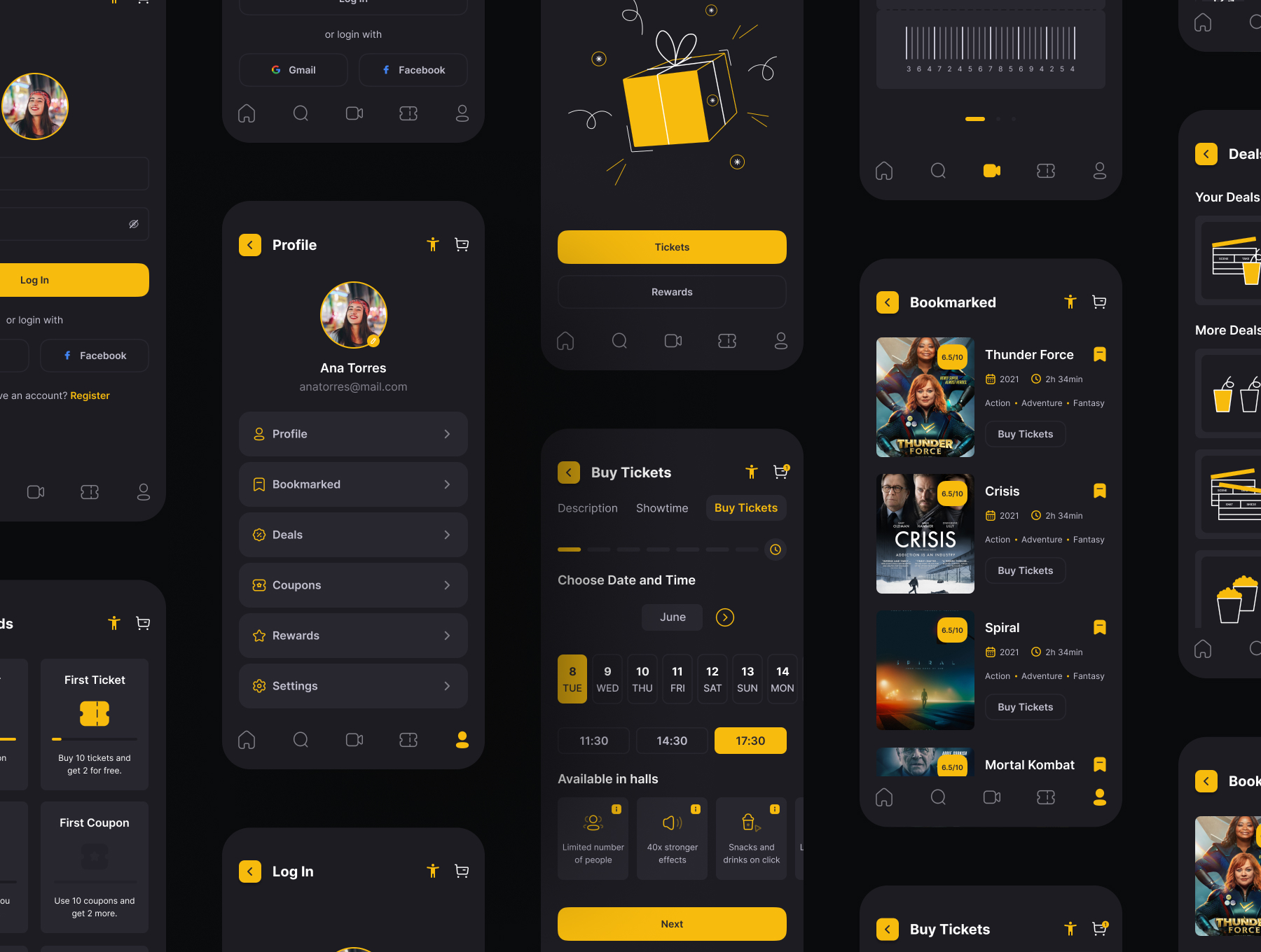 1242 电影影院在线购票APP设计UI模版Cinecon – Cinema Booking App UI Kit