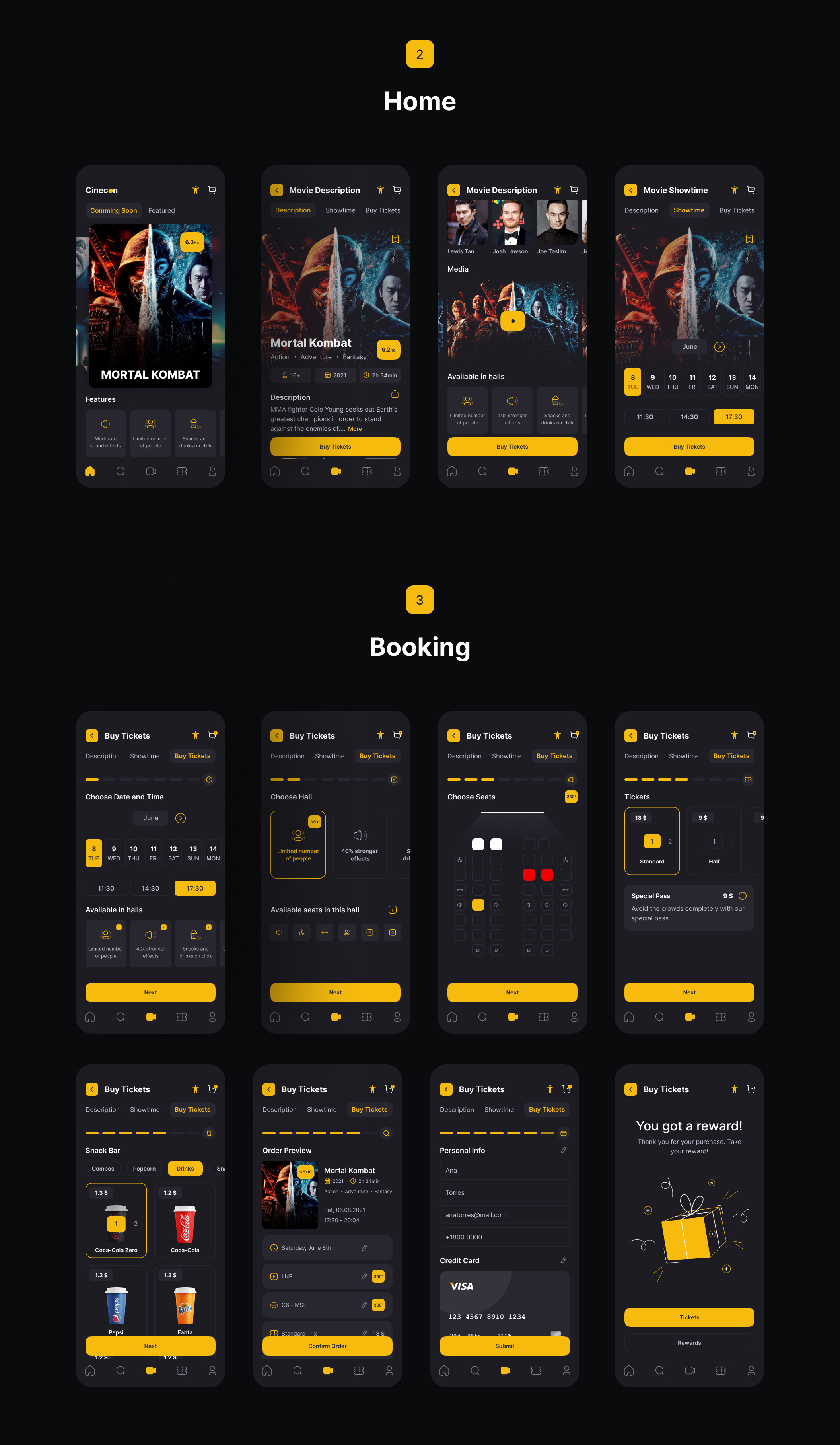 1242 电影影院在线购票APP设计UI模版Cinecon – Cinema Booking App UI Kit