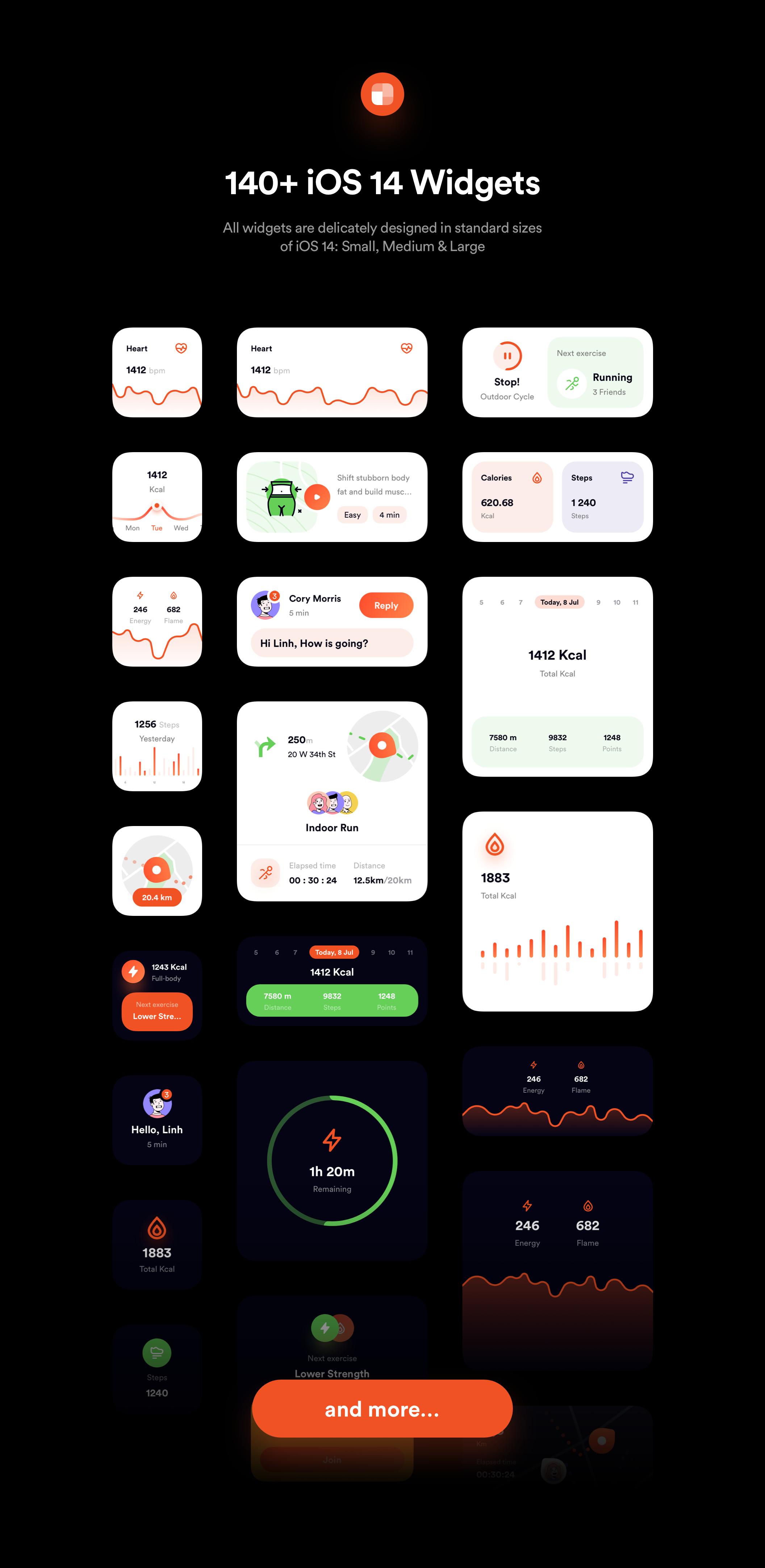 1243 锻炼健身健康追踪应用程序APP UI套件素材 CaFit Fitness UI Kit