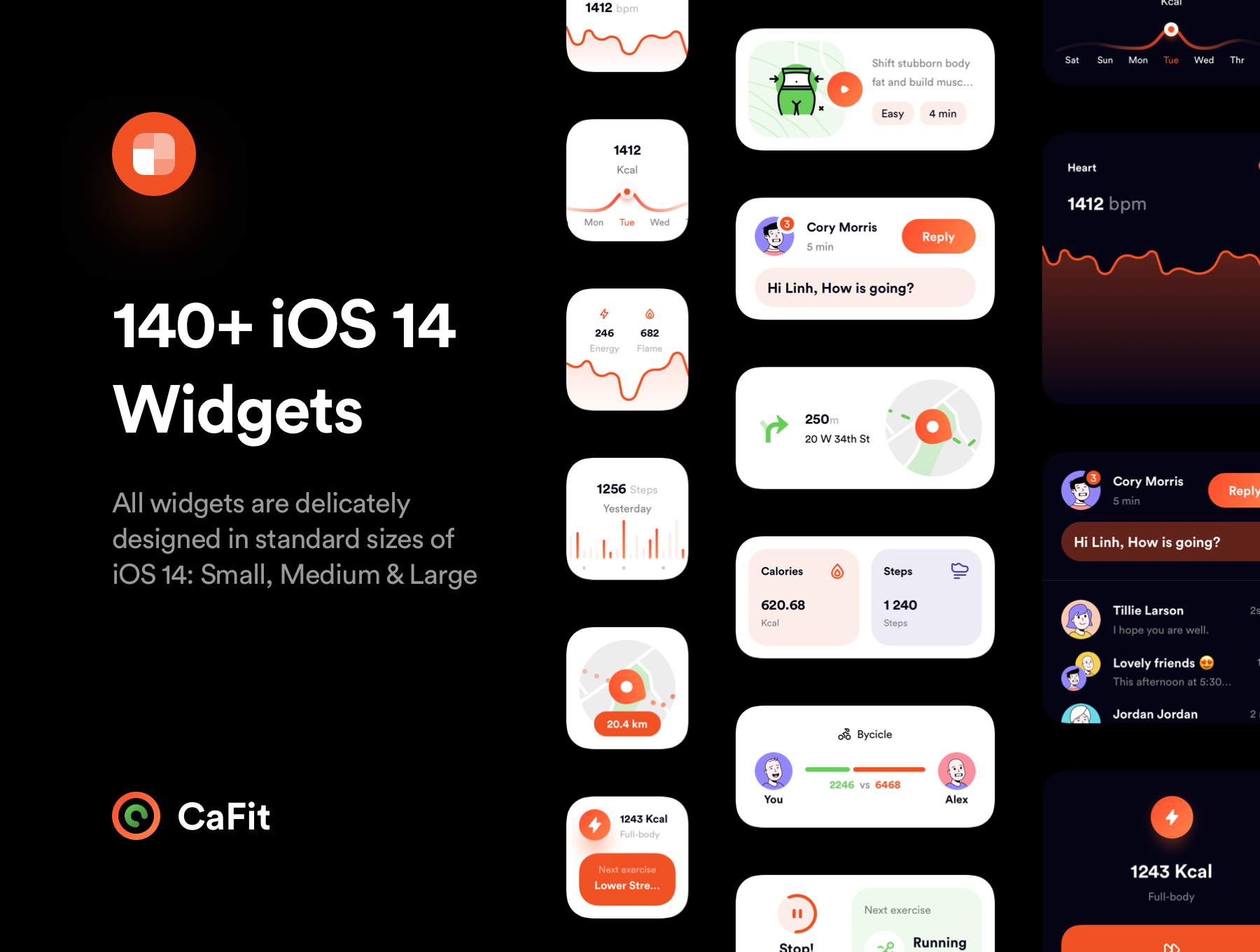 1243 锻炼健身健康追踪应用程序APP UI套件素材 CaFit Fitness UI Kit