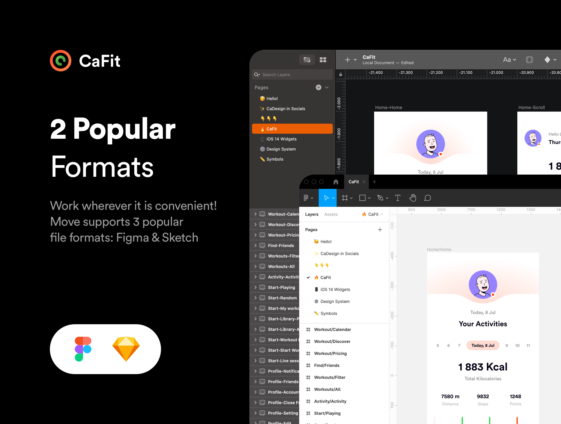 1243 锻炼健身健康追踪应用程序APP UI套件素材 CaFit Fitness UI Kit