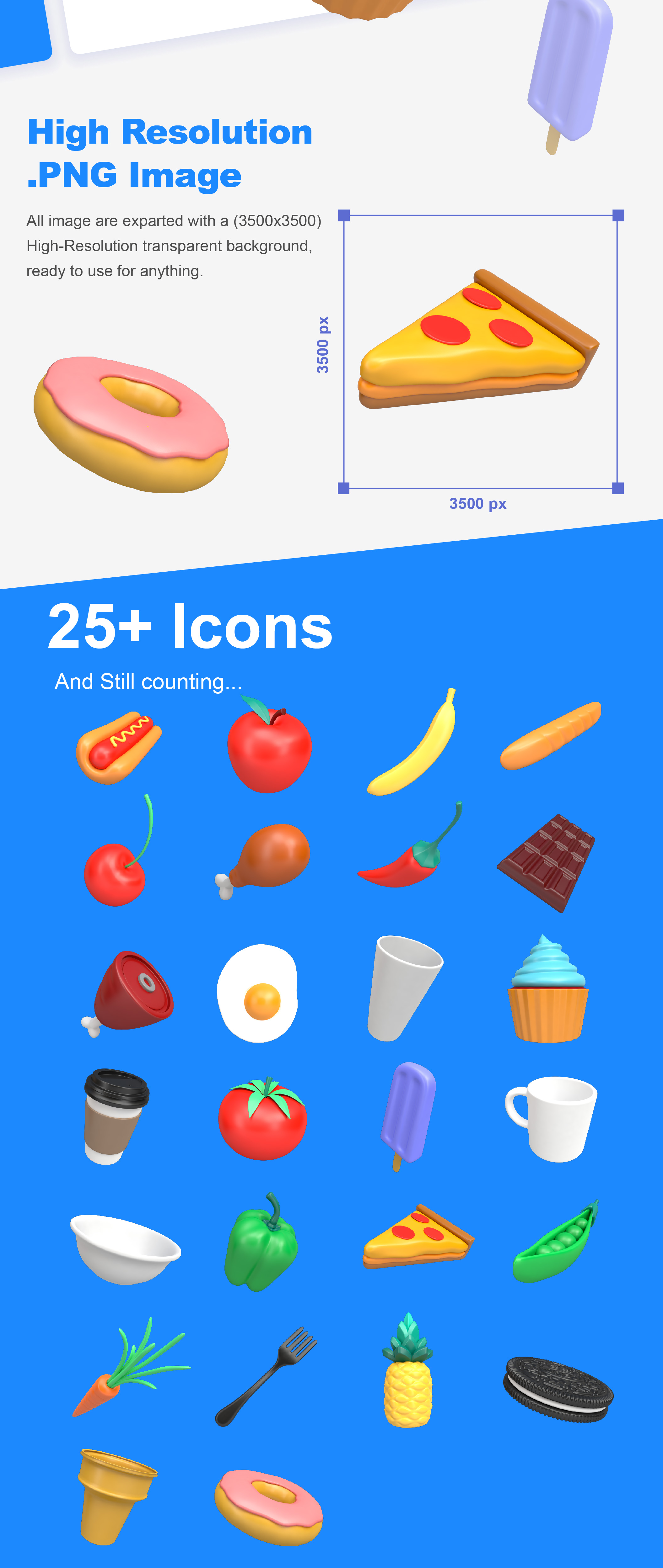 1244 高级食物蔬菜3D图标设计Ps素材 Food 3D Icons set