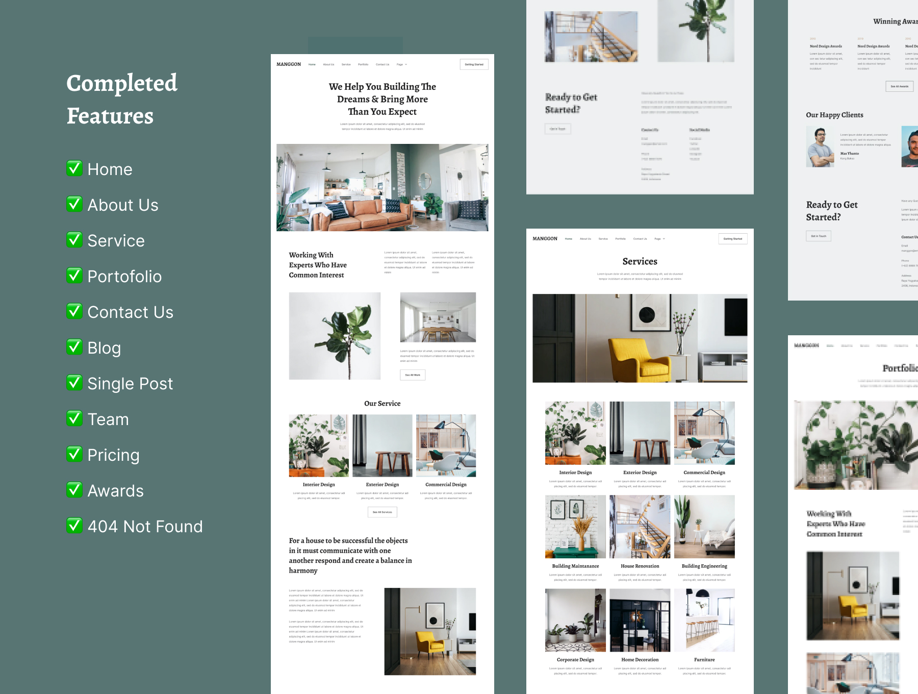 1246 建筑装修装饰公司官网产品介绍WEB设计模板Manggon Interior Architecture UI Kit