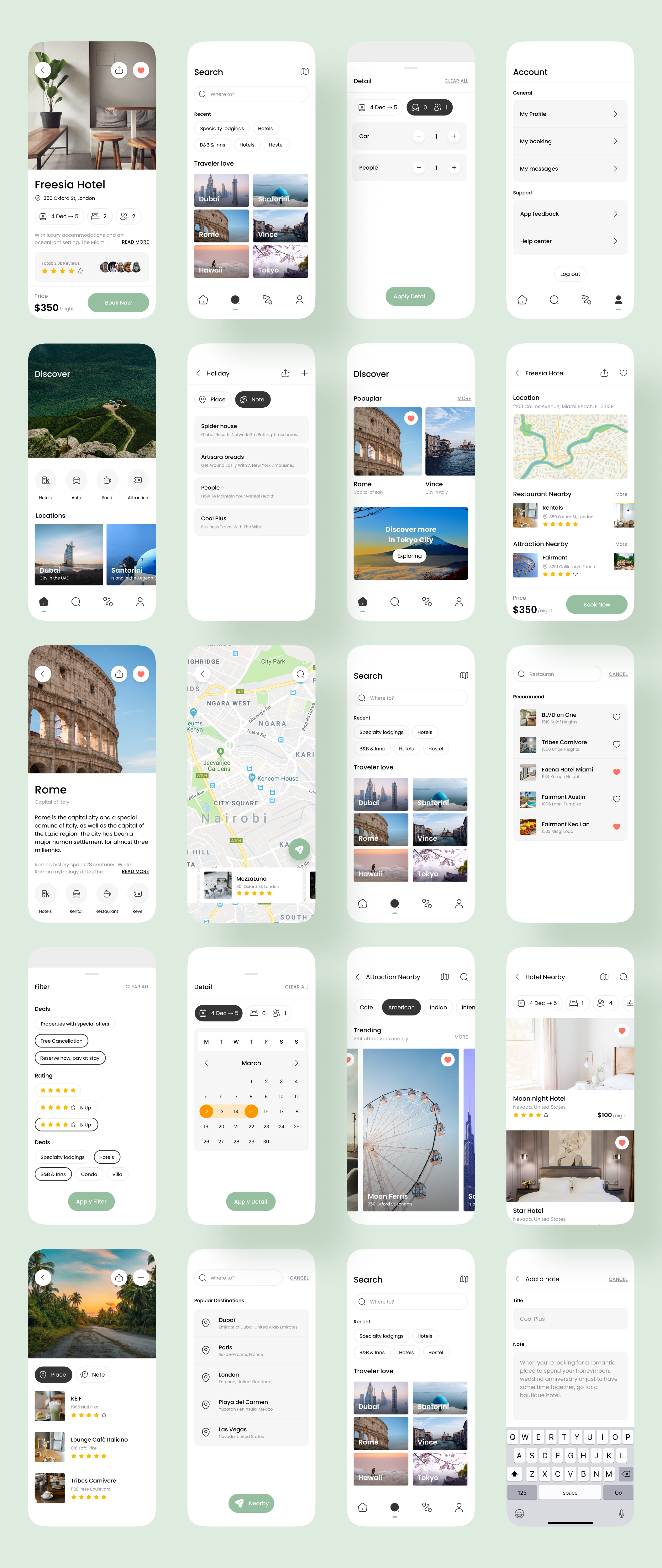 1251 旅行旅游景点推荐平台APP设计UI套件 Travel UI Kits