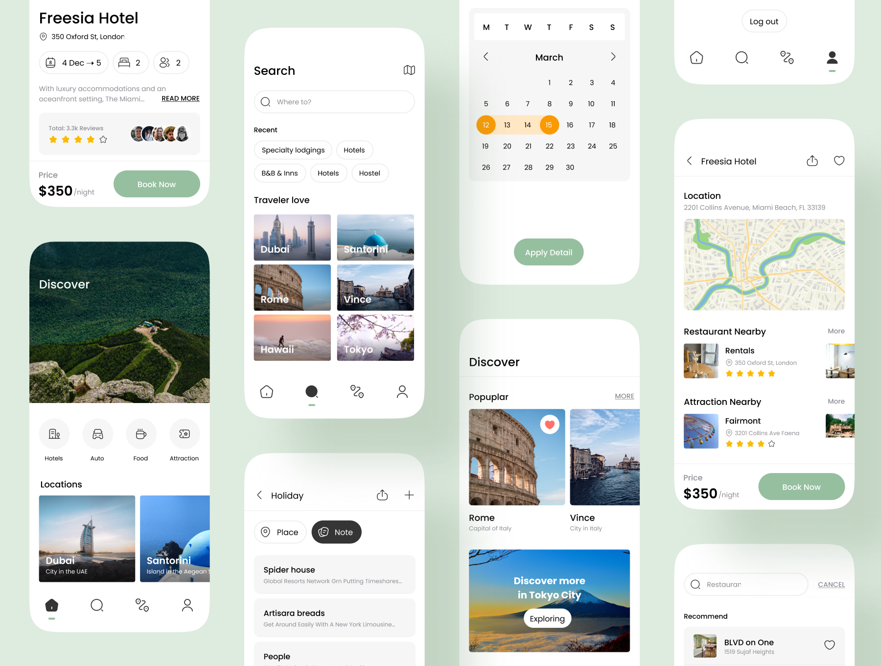 1251 旅行旅游景点推荐平台APP设计UI套件 Travel UI Kits