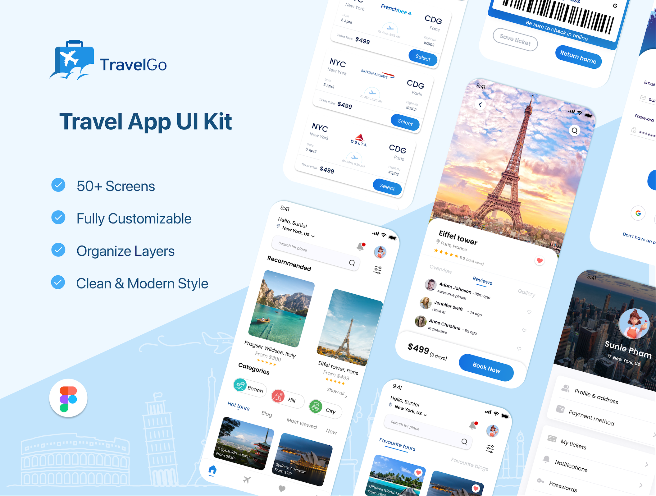 1252 旅行旅游在线购票列表展示UI设计包 TravelGo – the Listing Directory UI Kit