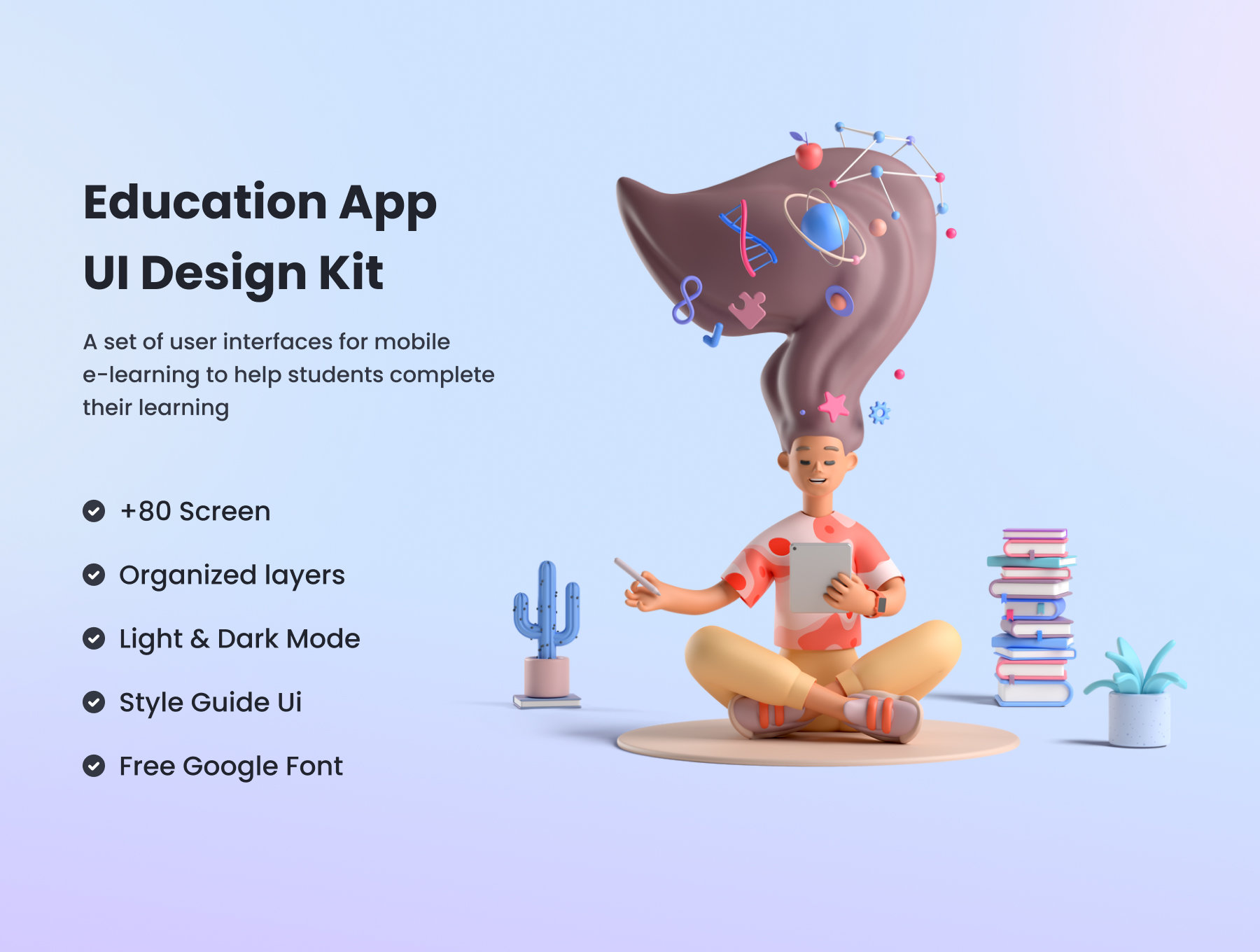 1257 时尚在线学习教育应用程序APP界面设计模板套件 Education App UI Design Kit