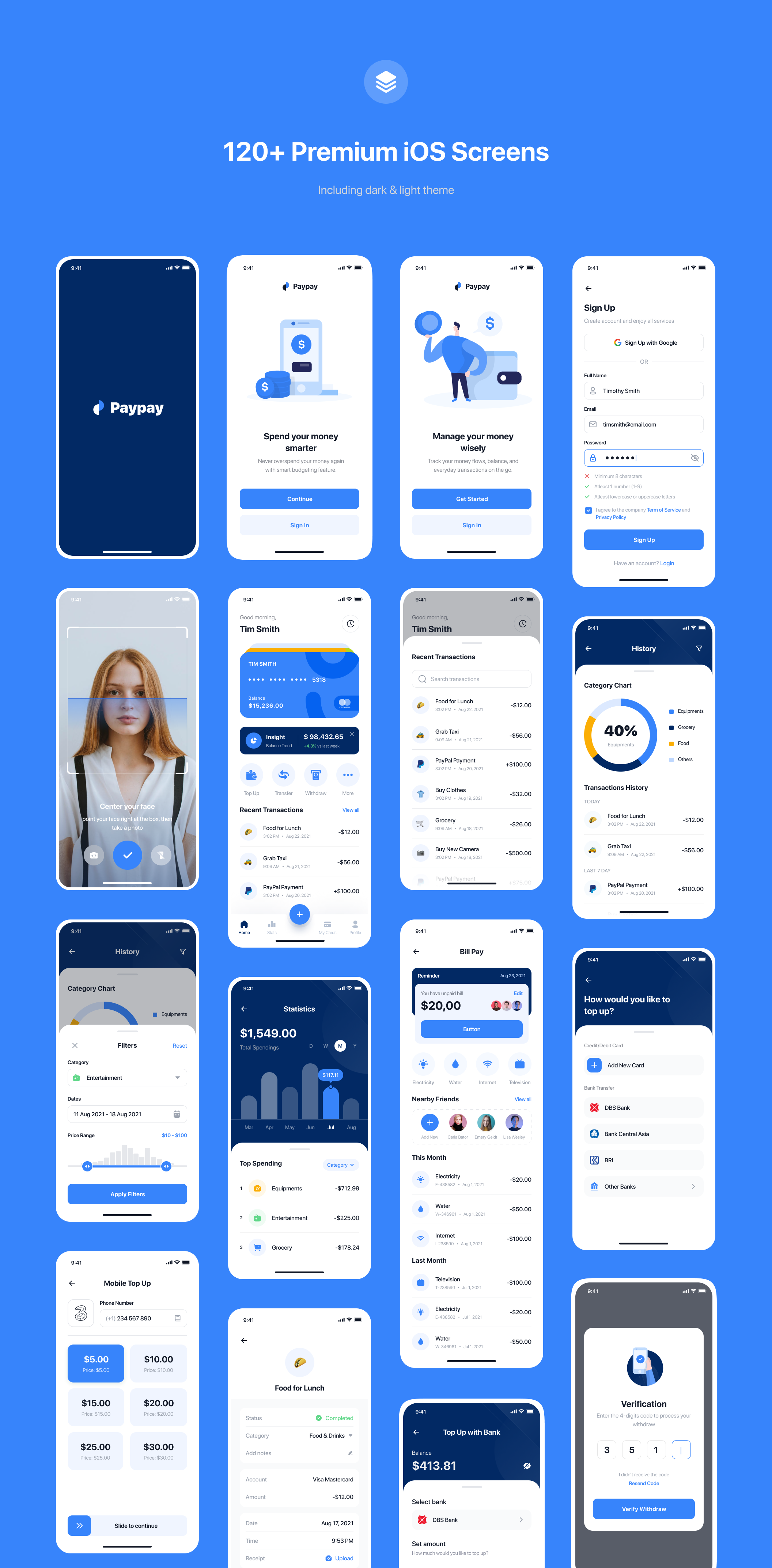 1258 数字货币电子钱包APP应用程序UI设计 Paypay – E-Wallet App UI Kit