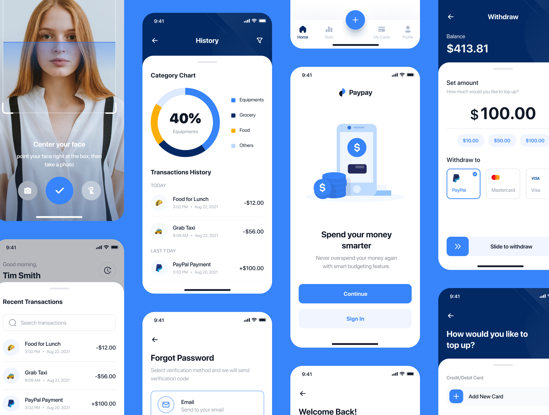 1258 数字货币电子钱包APP应用程序UI设计 Paypay – E-Wallet App UI Kit