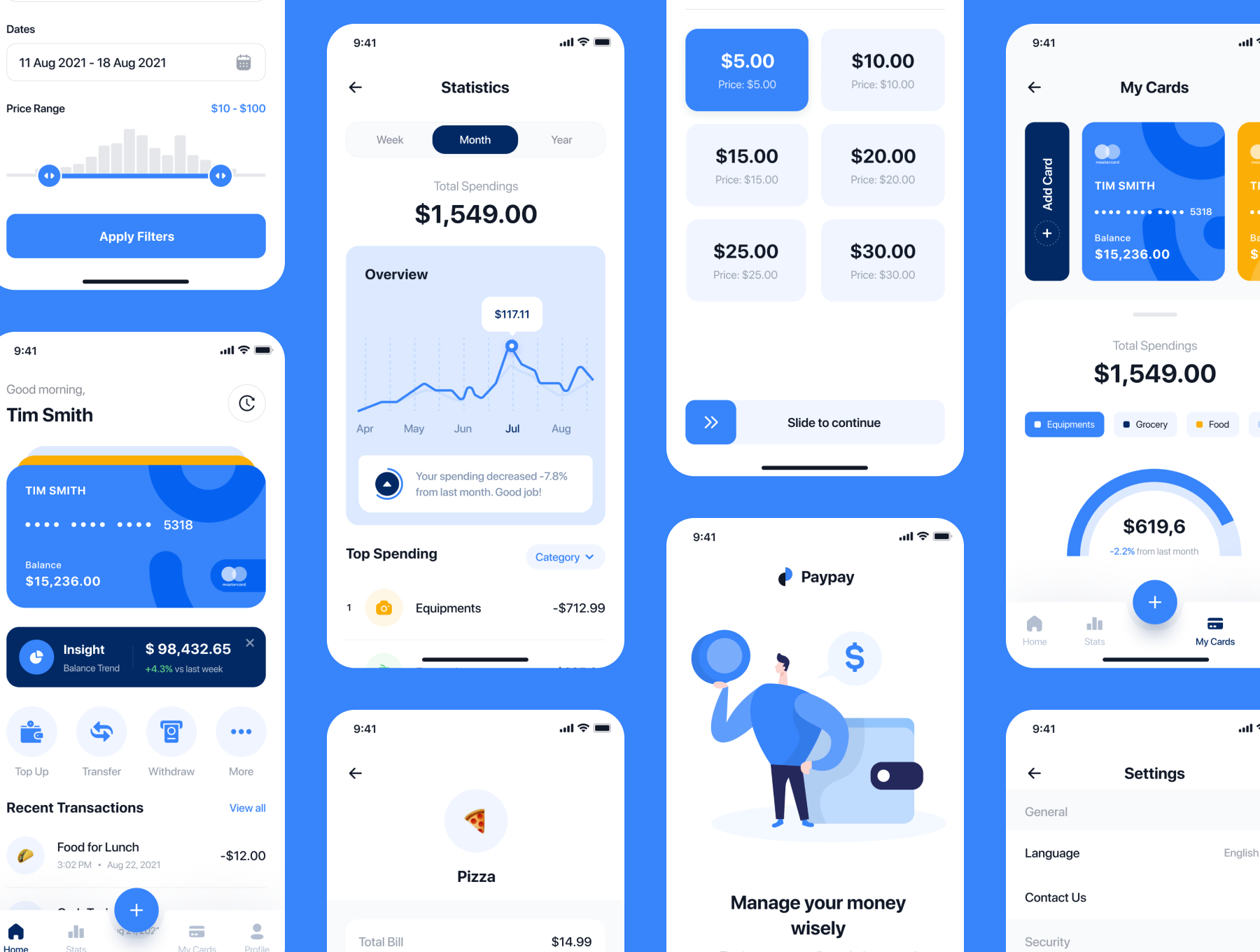 1258 数字货币电子钱包APP应用程序UI设计 Paypay – E-Wallet App UI Kit