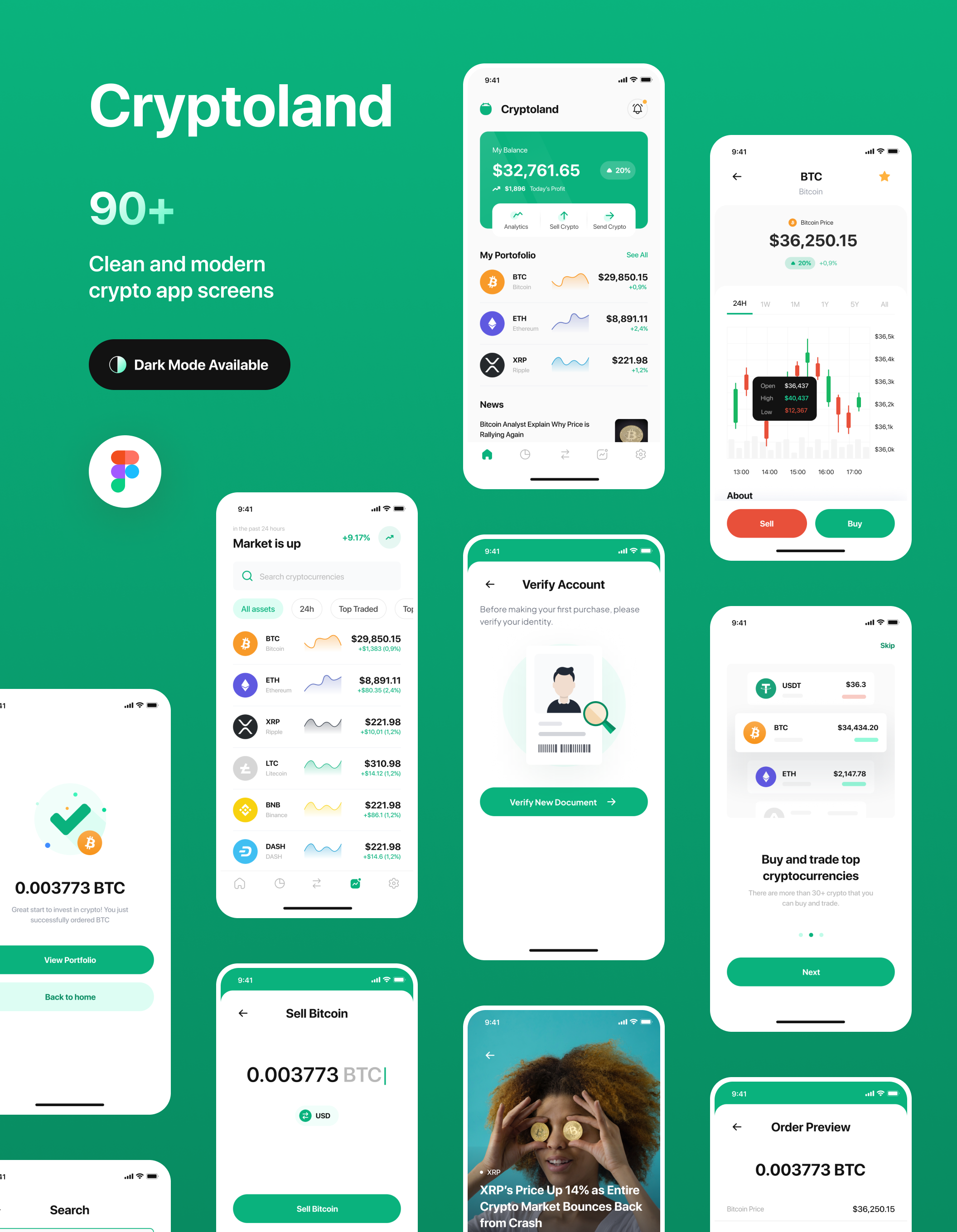 1261 现代极简金融理财股票应用程序APP界面设计模板 Cryptoland – Crypto Market App UI Kit