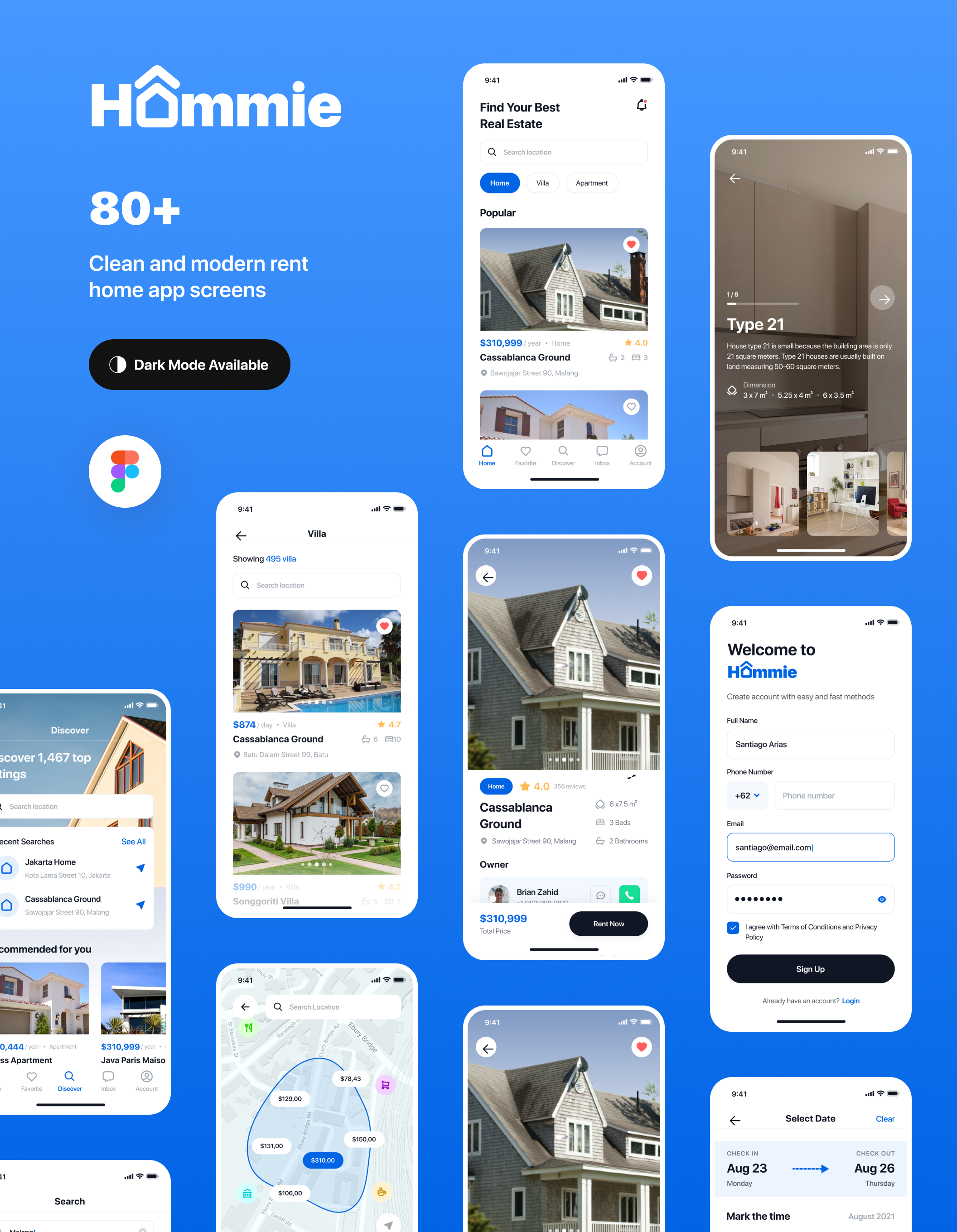 1262 现代简约房地产房屋租赁APP应用程序UI套件素材 Hommie – Real Estate App UI Kit