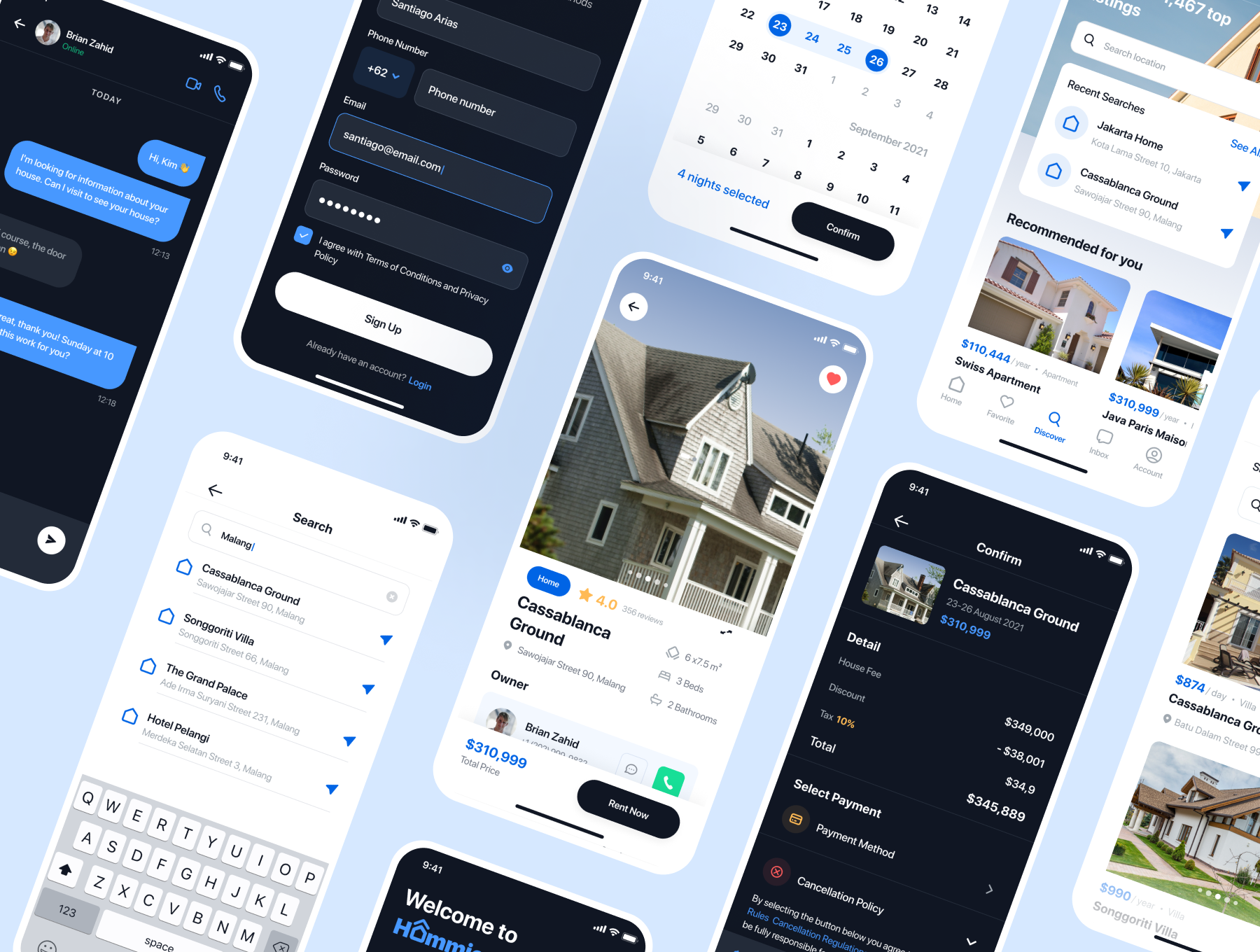 1262 现代简约房地产房屋租赁APP应用程序UI套件素材 Hommie – Real Estate App UI Kit