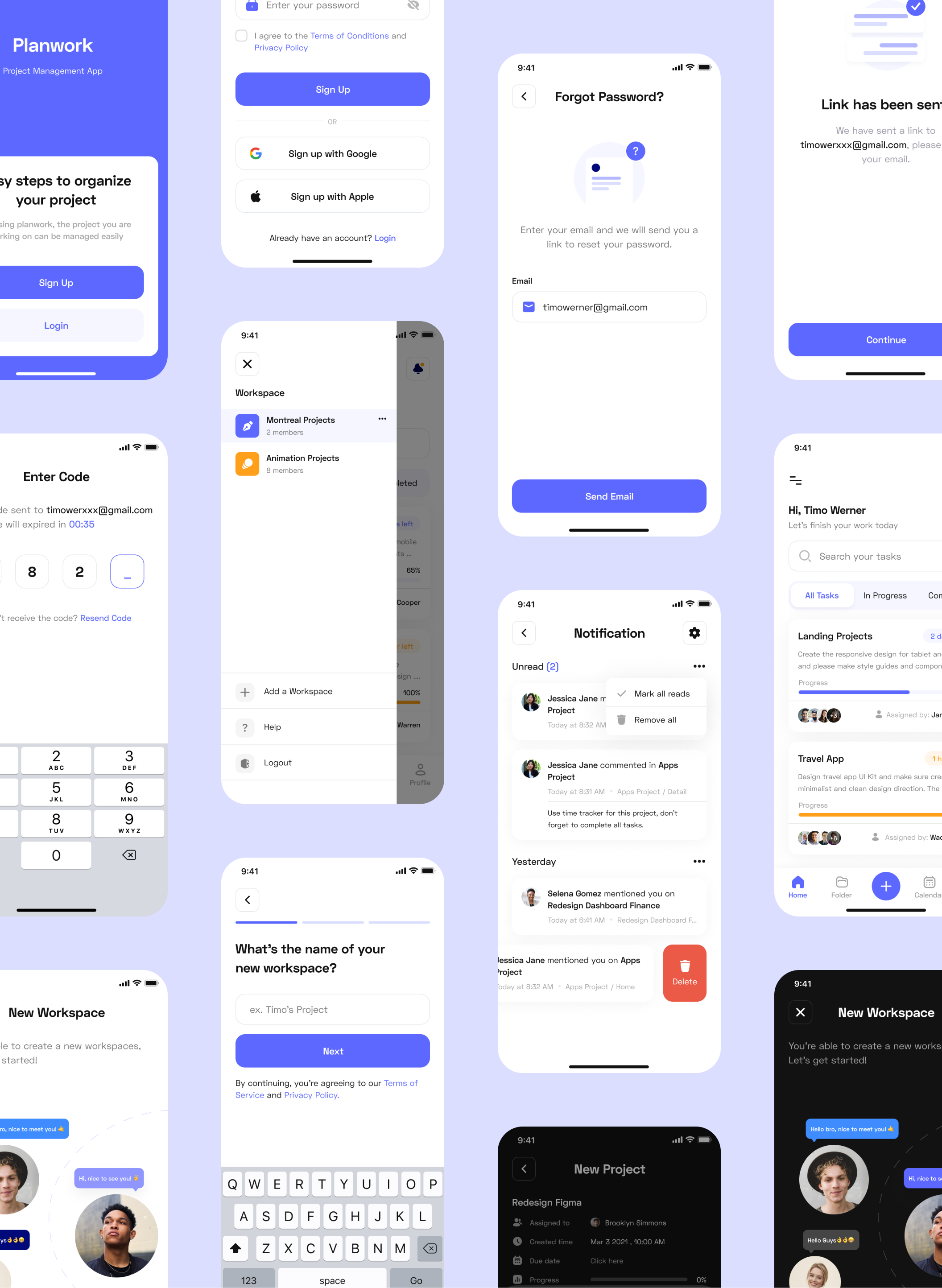 1266 项目在线管理协同工作程序APP设计UI模板 Planwork – Project Management App UI Kit