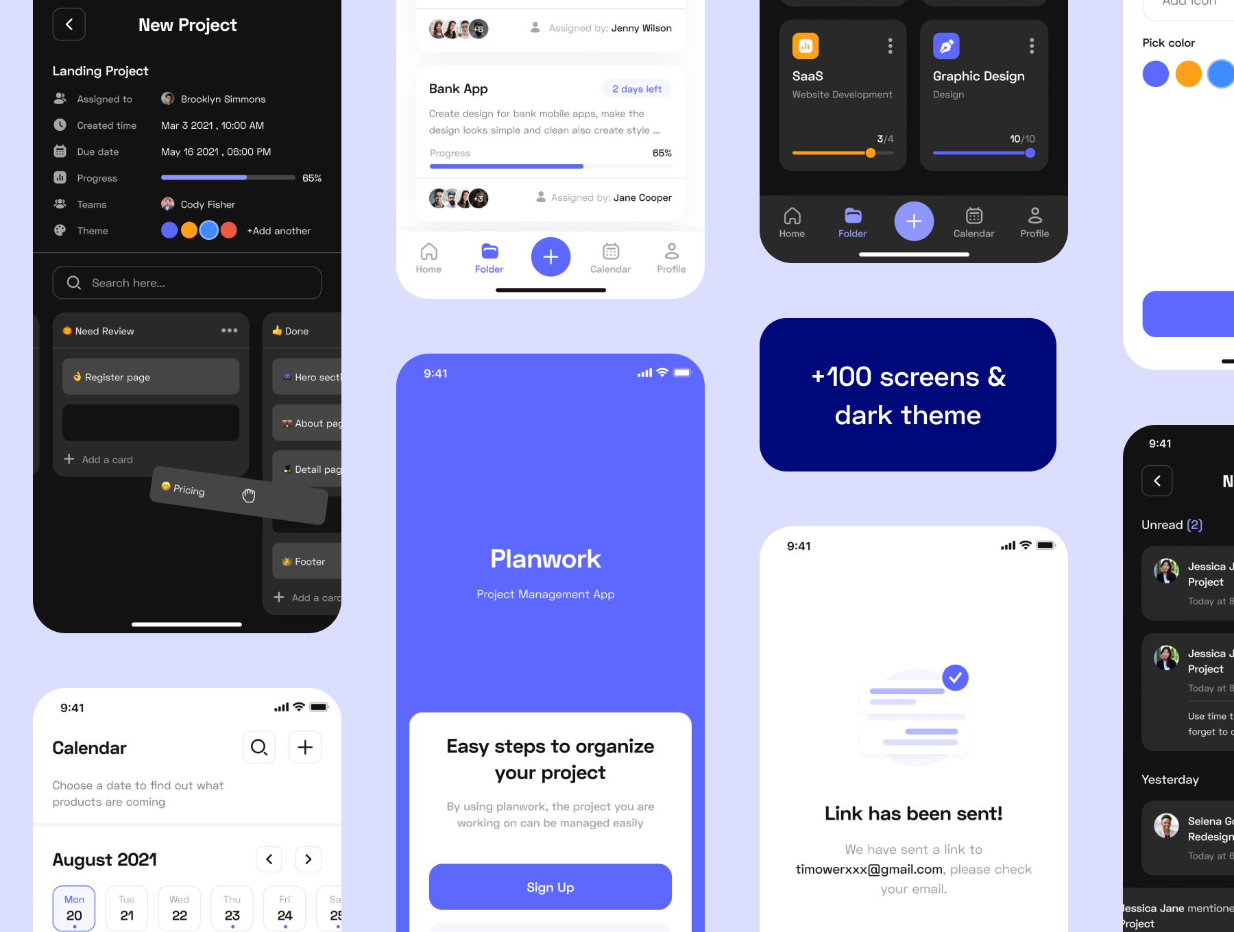 1266 项目在线管理协同工作程序APP设计UI模板 Planwork – Project Management App UI Kit