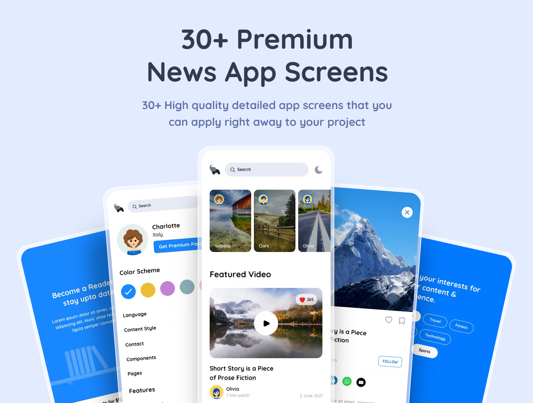 1267 新闻发布媒体应用程序APP设计UI模板 Signal – News Publishing App Sketch Template