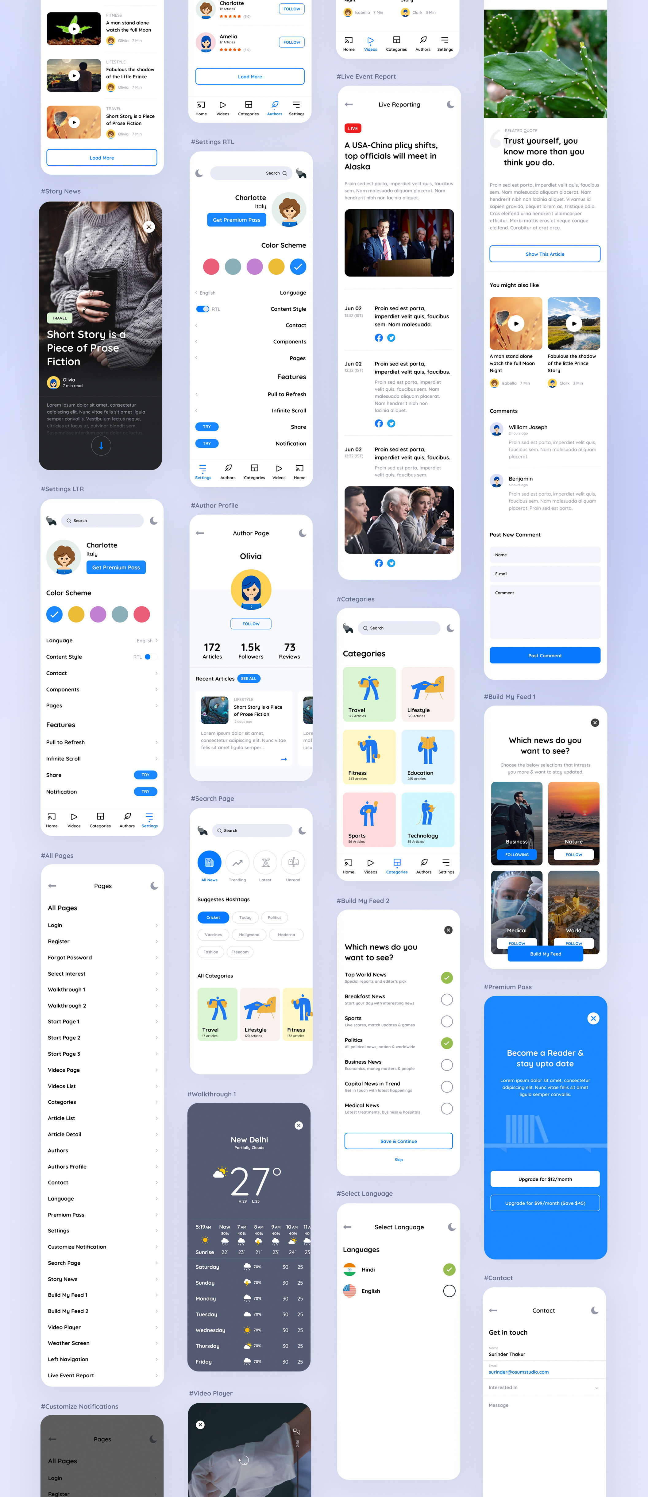 1267 新闻发布媒体应用程序APP设计UI模板 Signal – News Publishing App Sketch Template