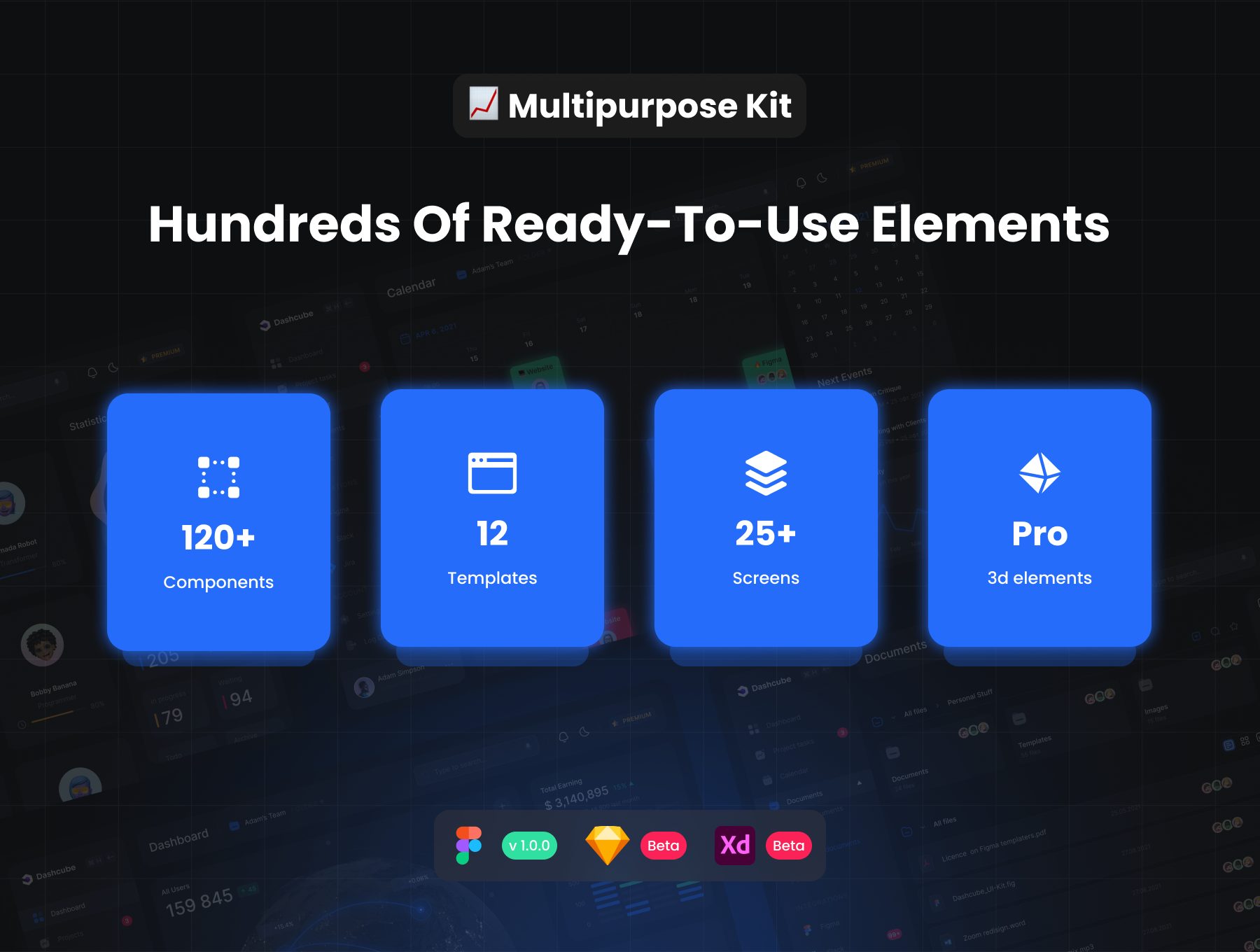 1268 星际太空站数据可视化响应式网页设计sketch模板 Dashcube – Dashboard Ui Kit