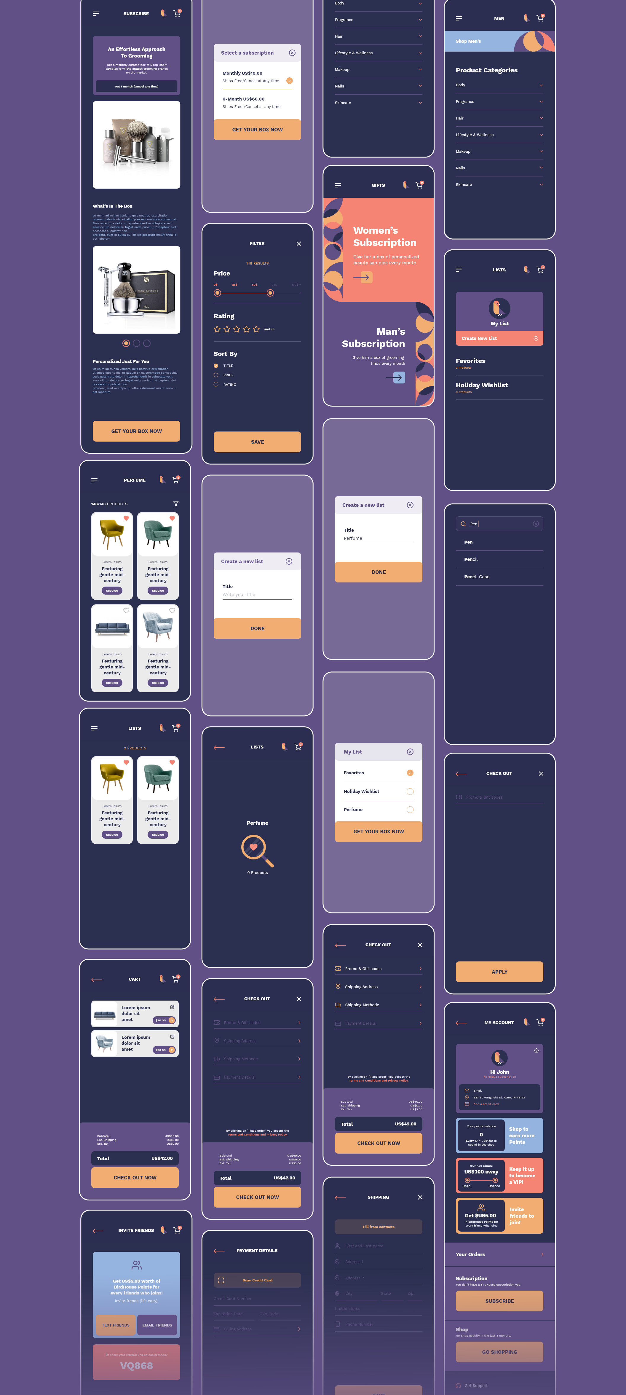 1273 移动购物在线商城应用程序 UI 套件Mobile Shopping Application UI Kit – BirdHouse