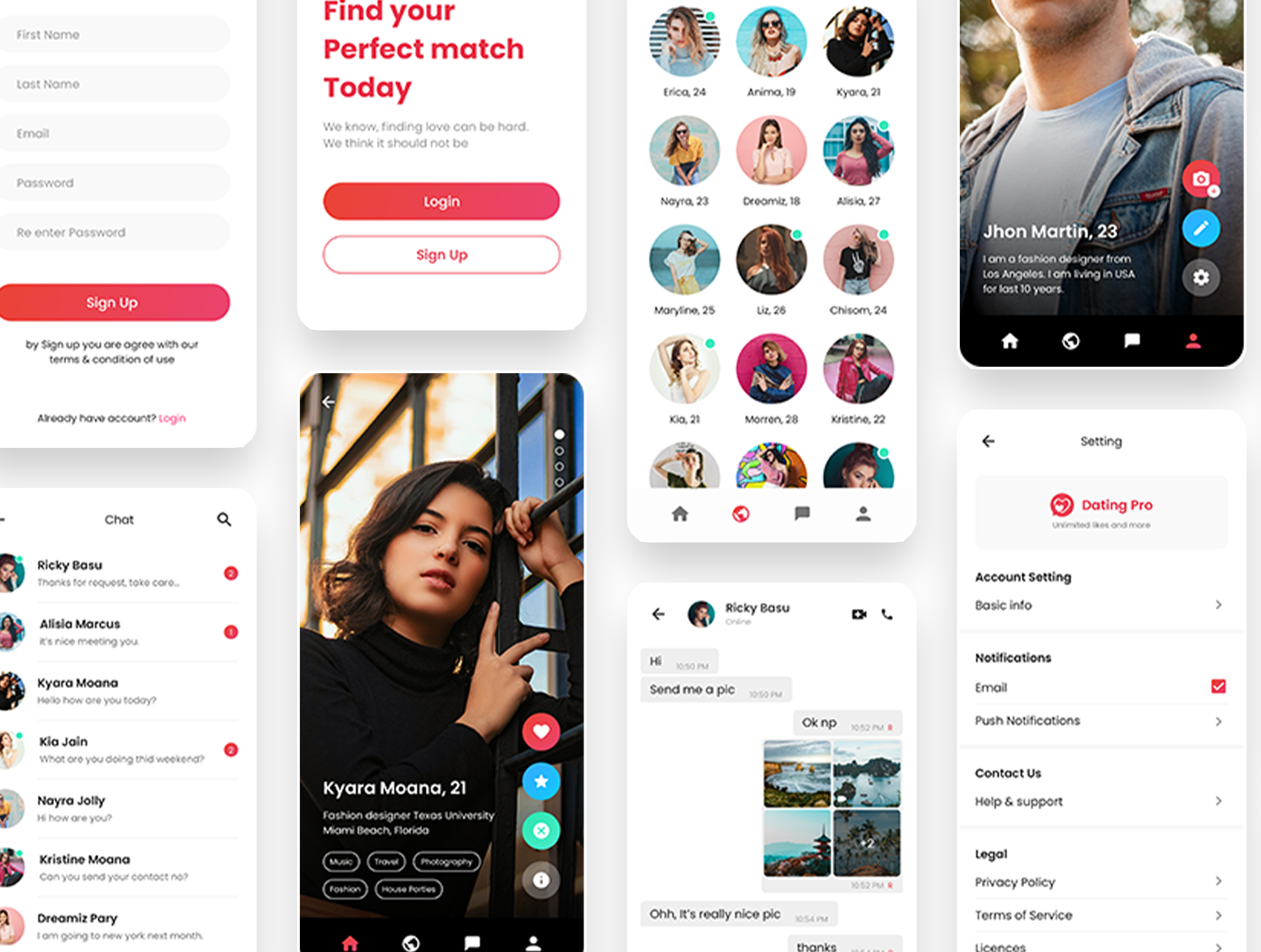 1278 约会交友社交APP应用程序UI界面设计套件 Dating Mobile App UI Kit