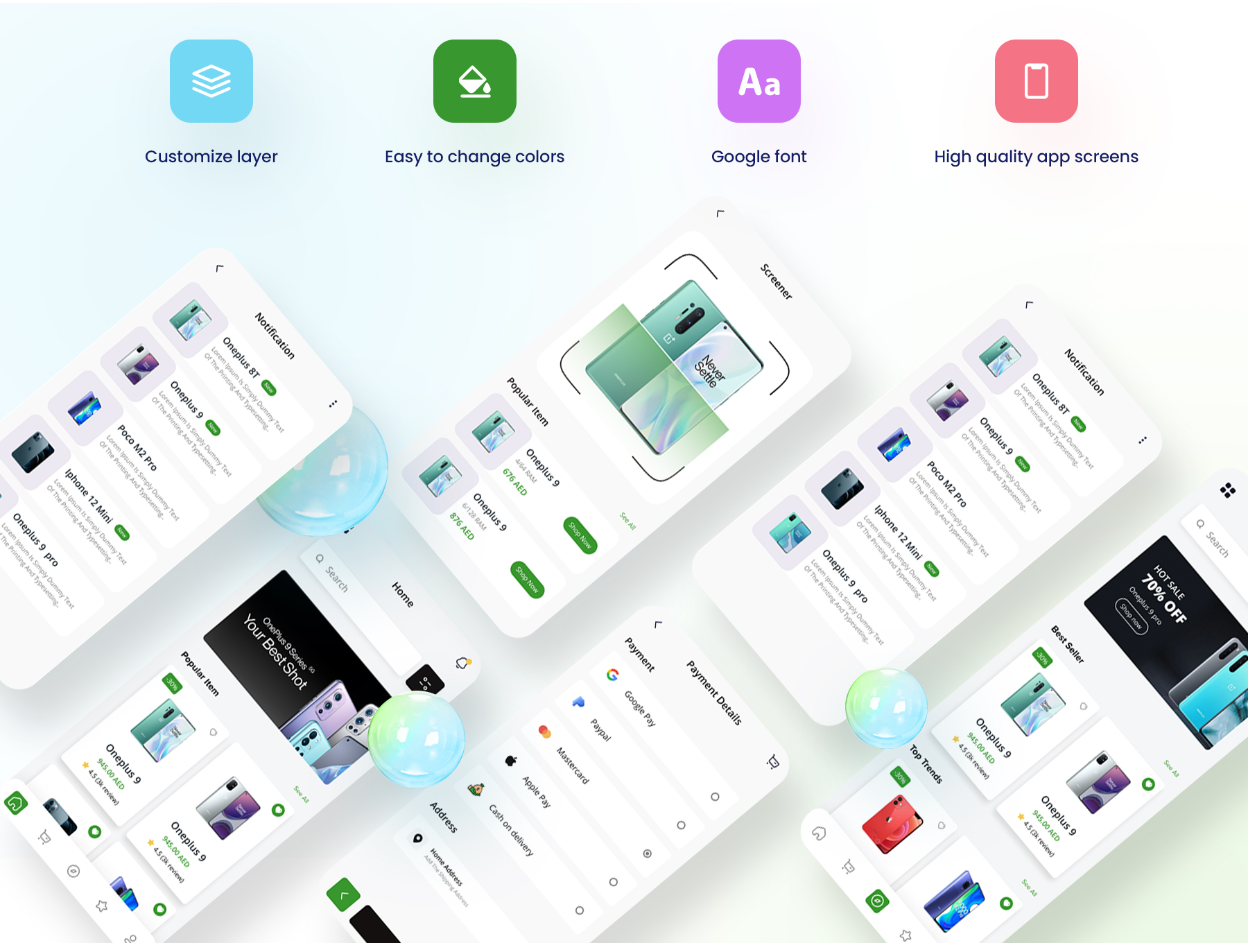 1280 在线商城手机电商app界面设计卡片式组件ui模板Mobile Shop – Premium Ecommerce App UI Kit